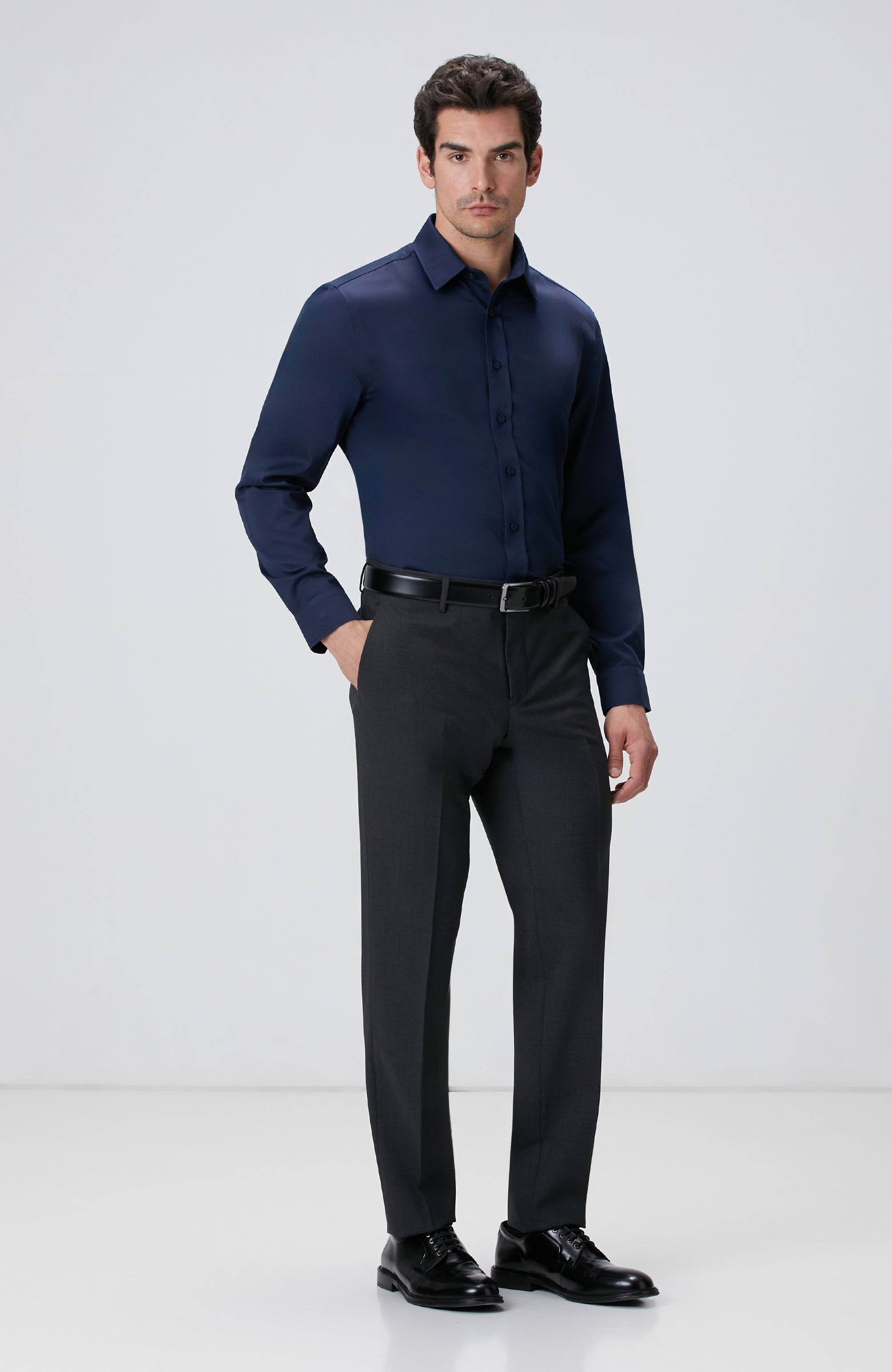 MEN'S Navy Blue Non-Iron Satin Shirt