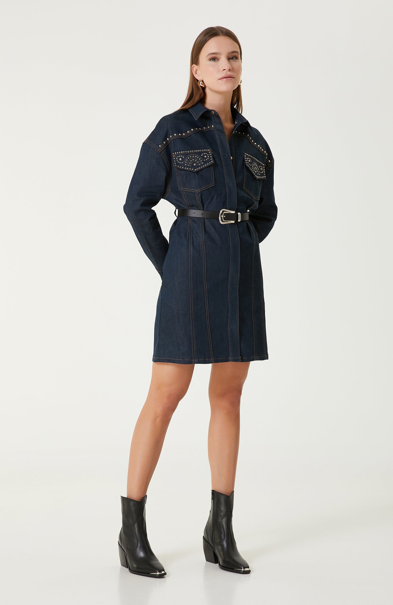 WOMEN'S Navy Blue Mini Denim Dress