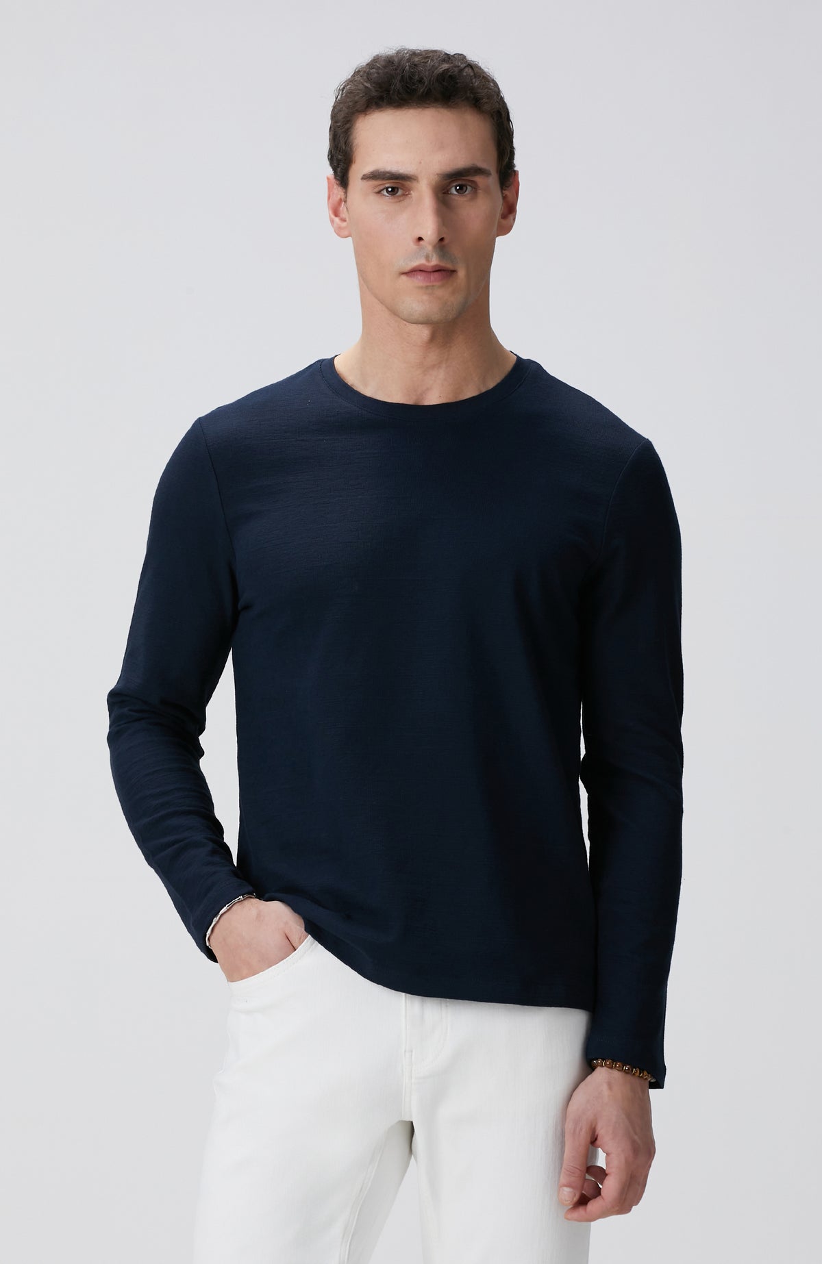 MEN'S Navy Blue Long Sleeve Cotton T-shirt