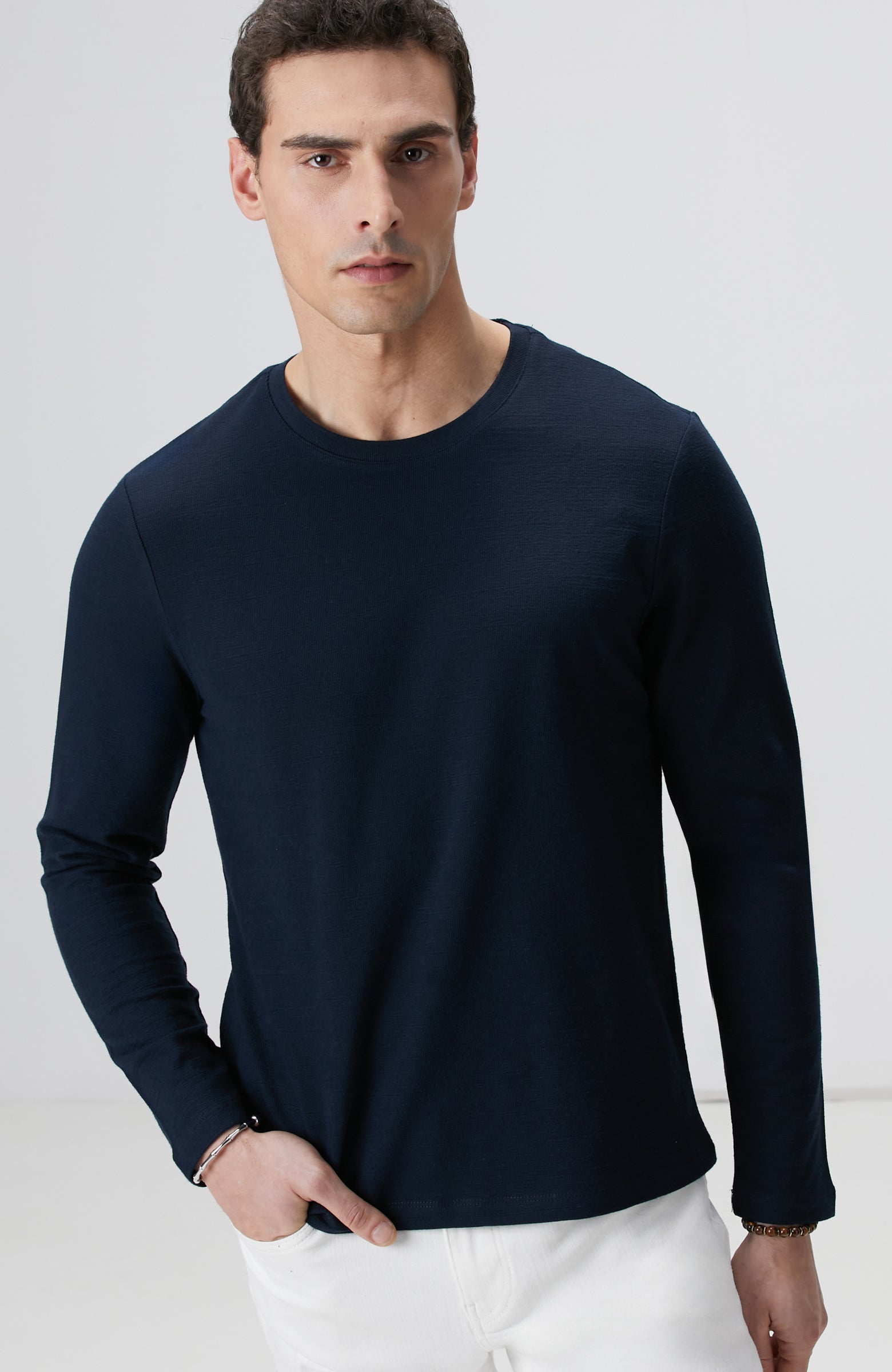 MEN'S Navy Blue Long Sleeve Cotton T-shirt