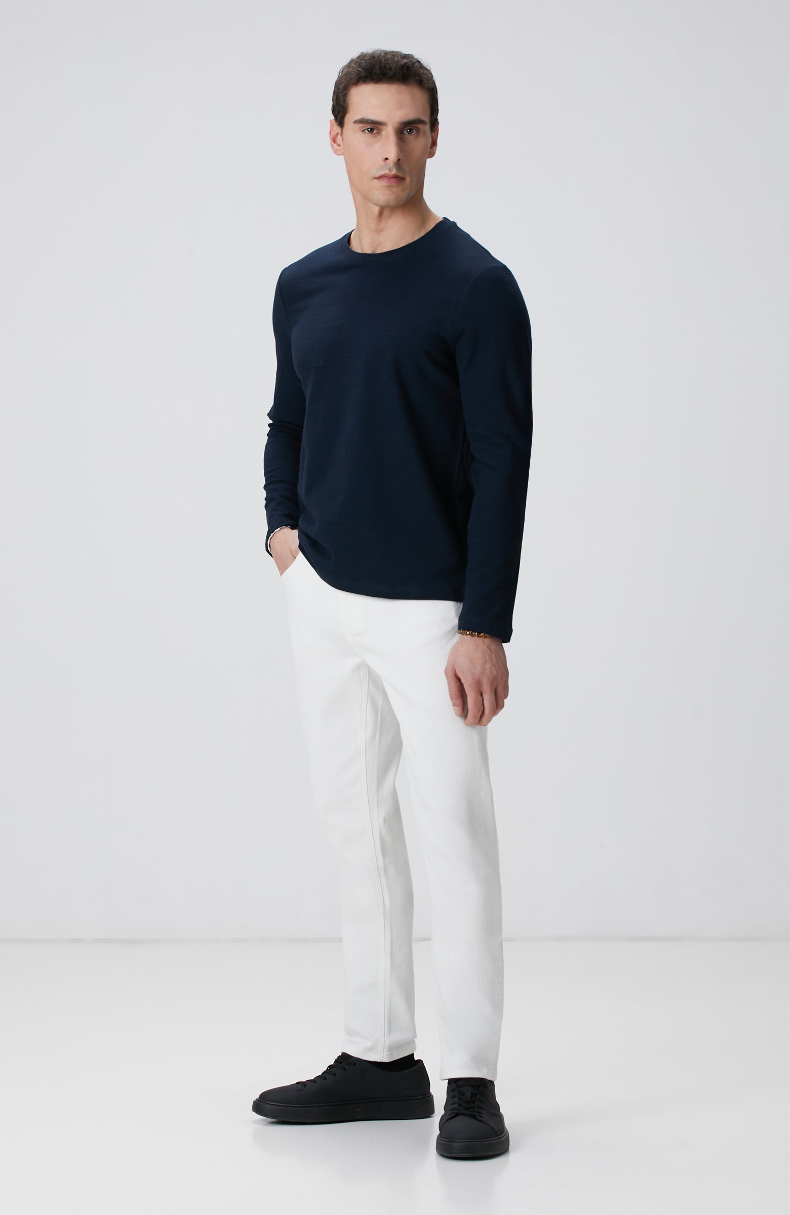 MEN'S Navy Blue Long Sleeve Cotton T-shirt