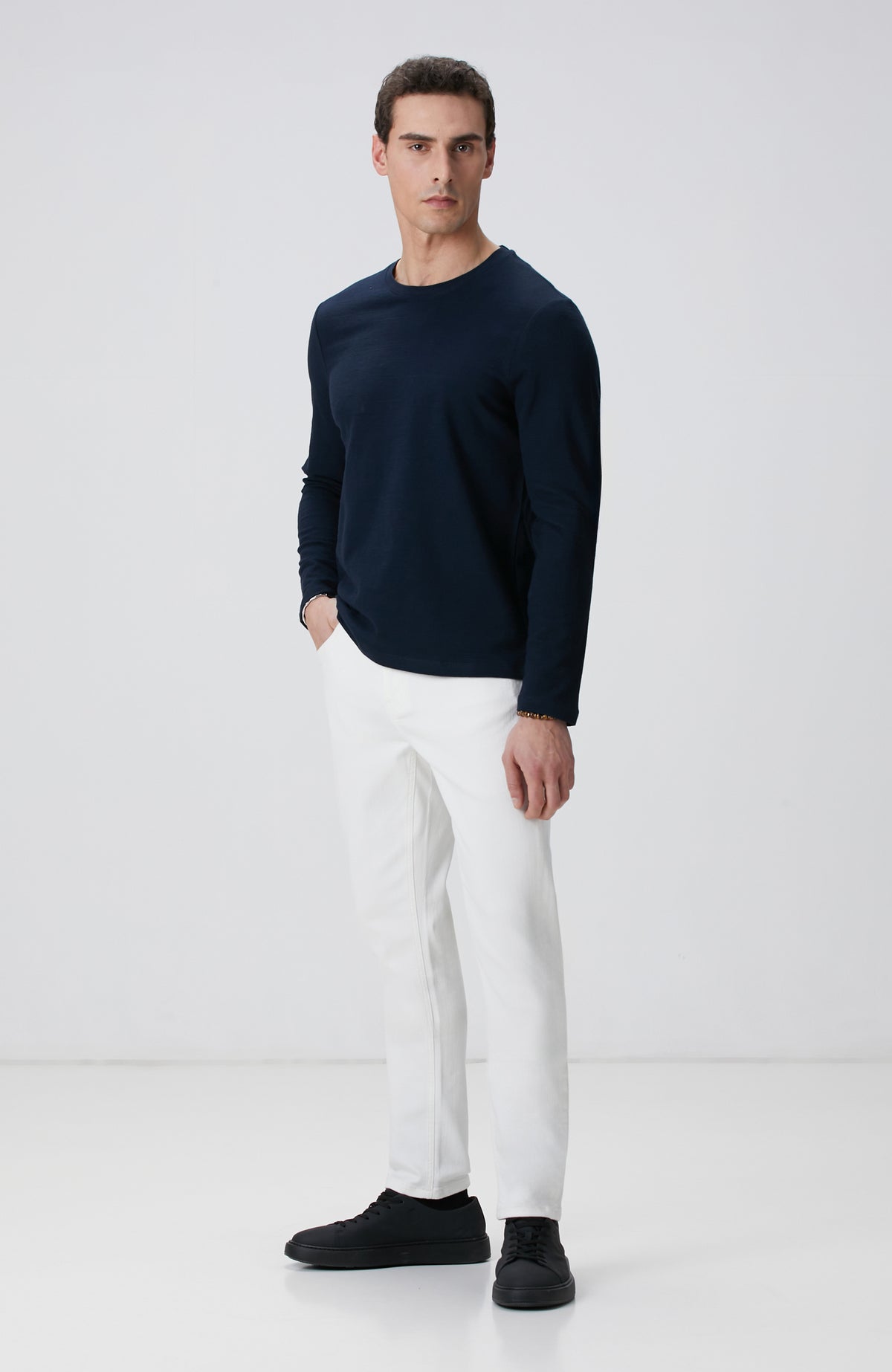 MEN'S Navy Blue Long Sleeve Cotton T-shirt