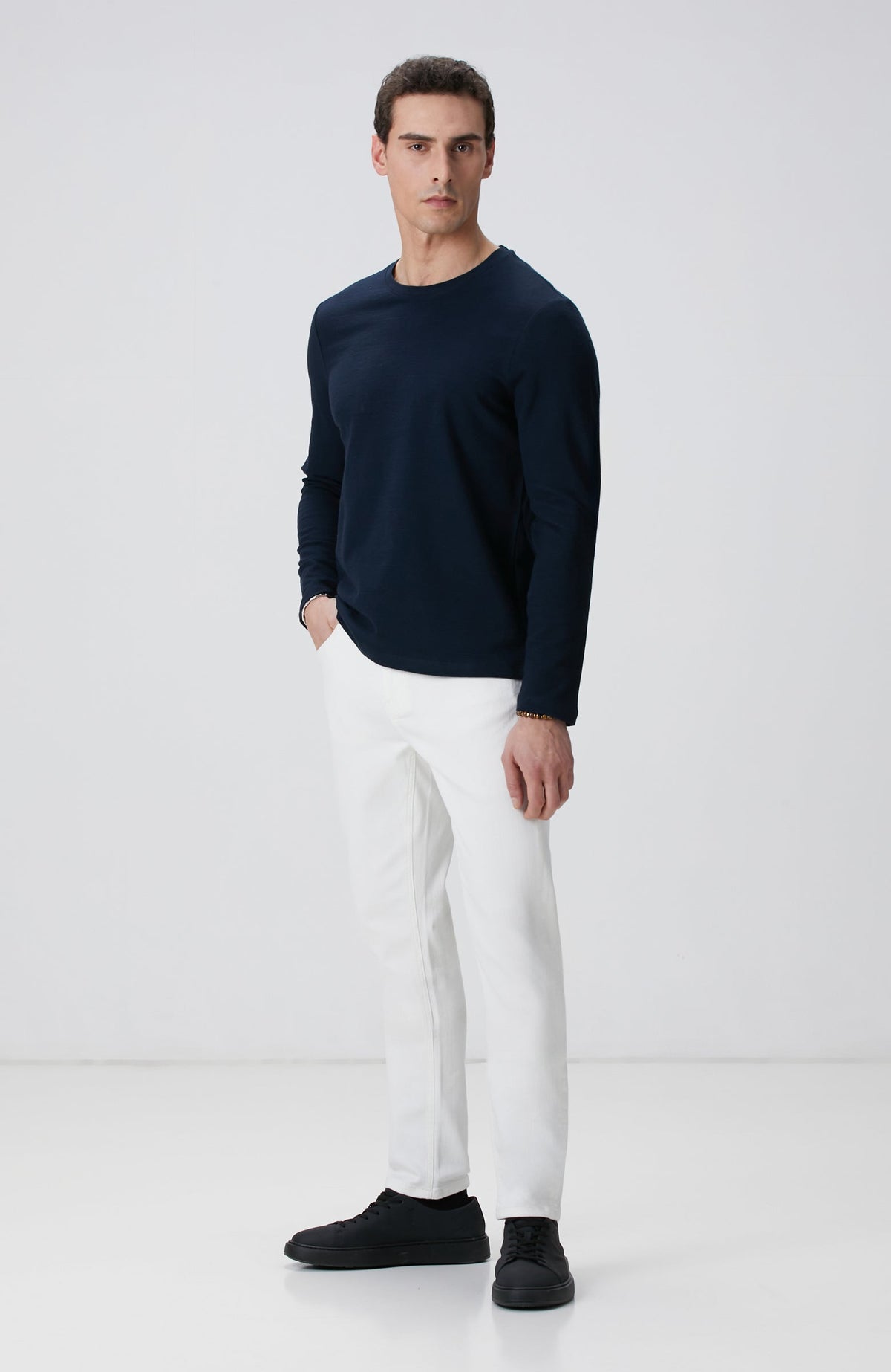 MEN'S Navy Blue Long Sleeve Cotton T-shirt
