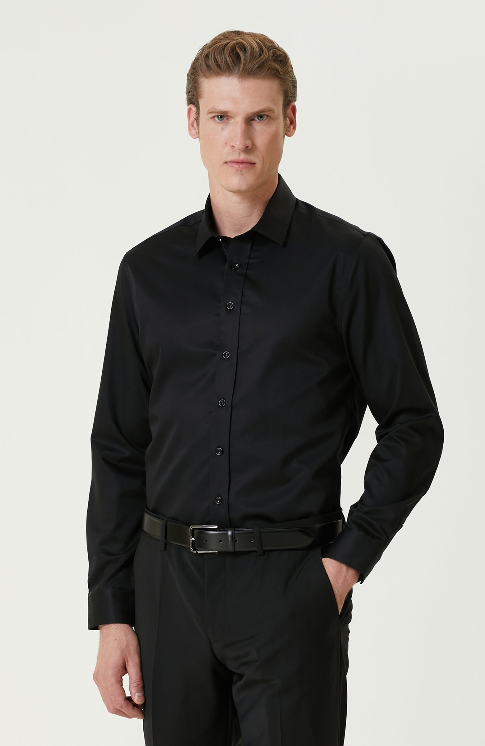 MEN'S Black Non-Iron Satin Shirt