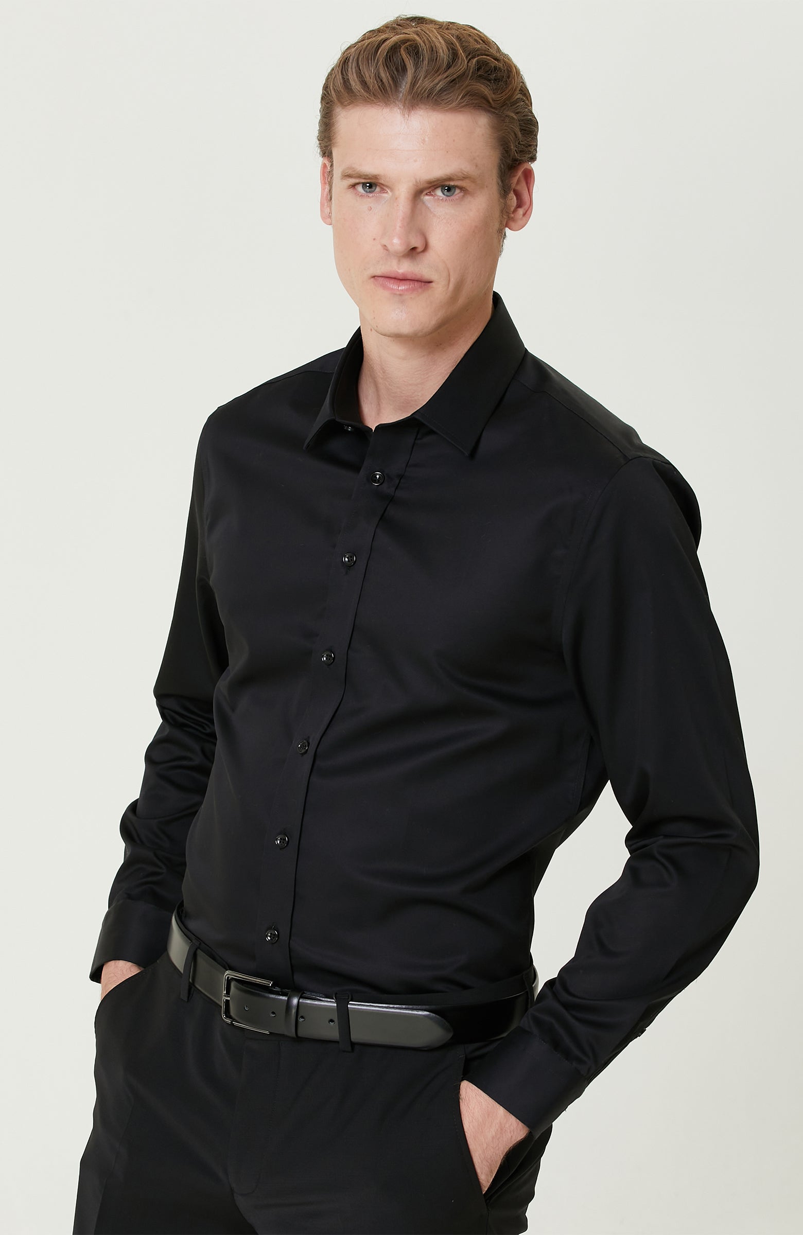 MEN'S Black Non-Iron Satin Shirt