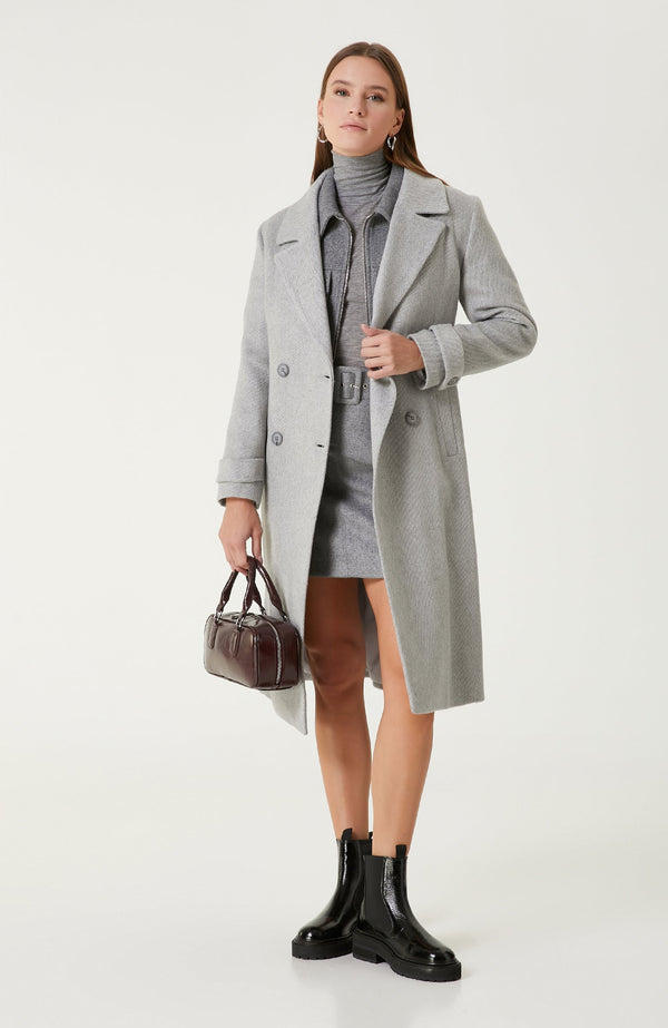 WOMEN'S Gray Melange Wool Blend Mini Skirt