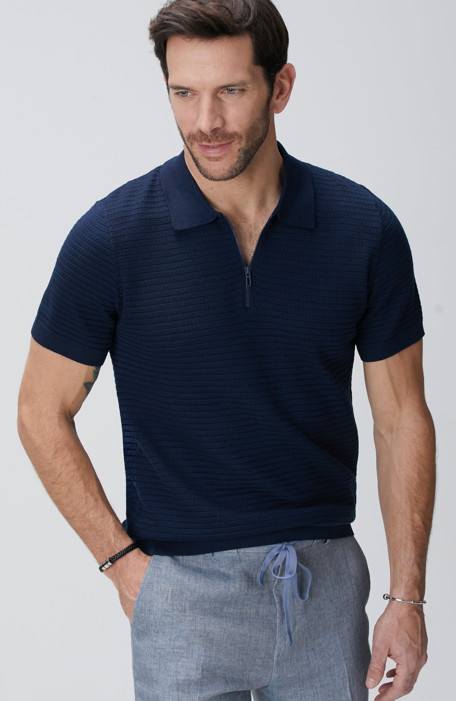 MEN'S Navy Blue Polo Neck Sweater