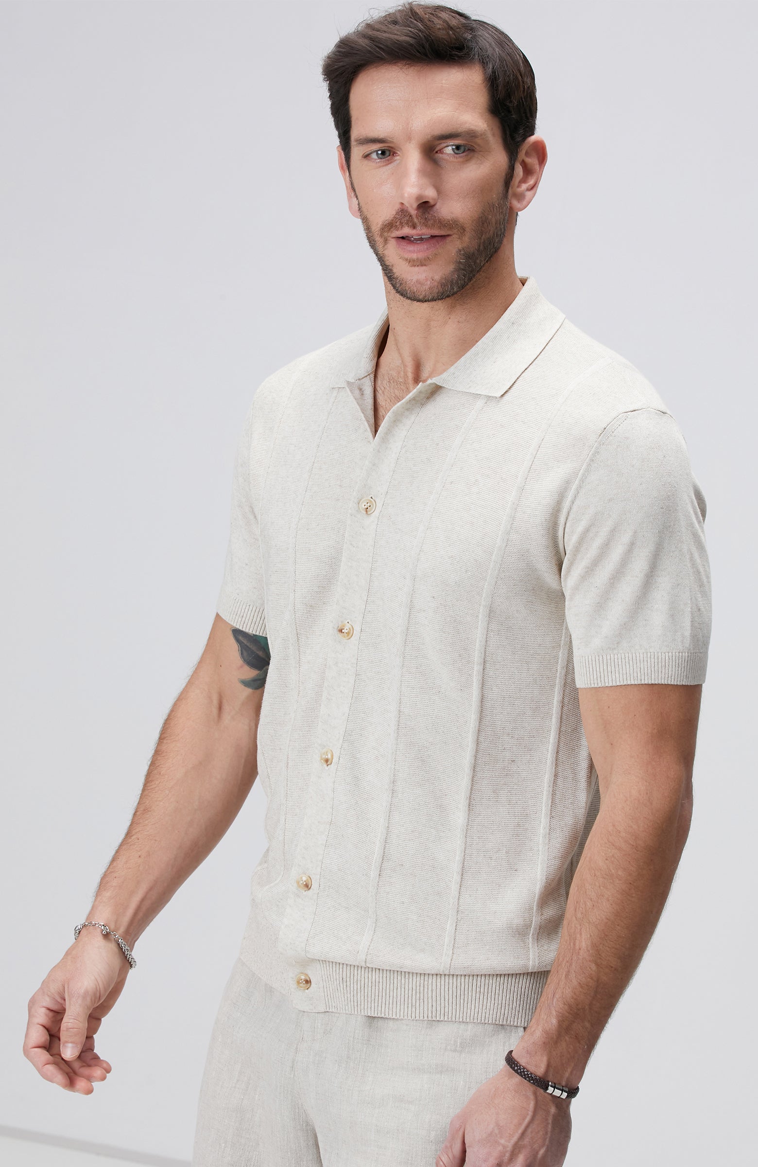 MEN'S Beige Linen Blend Cardigan