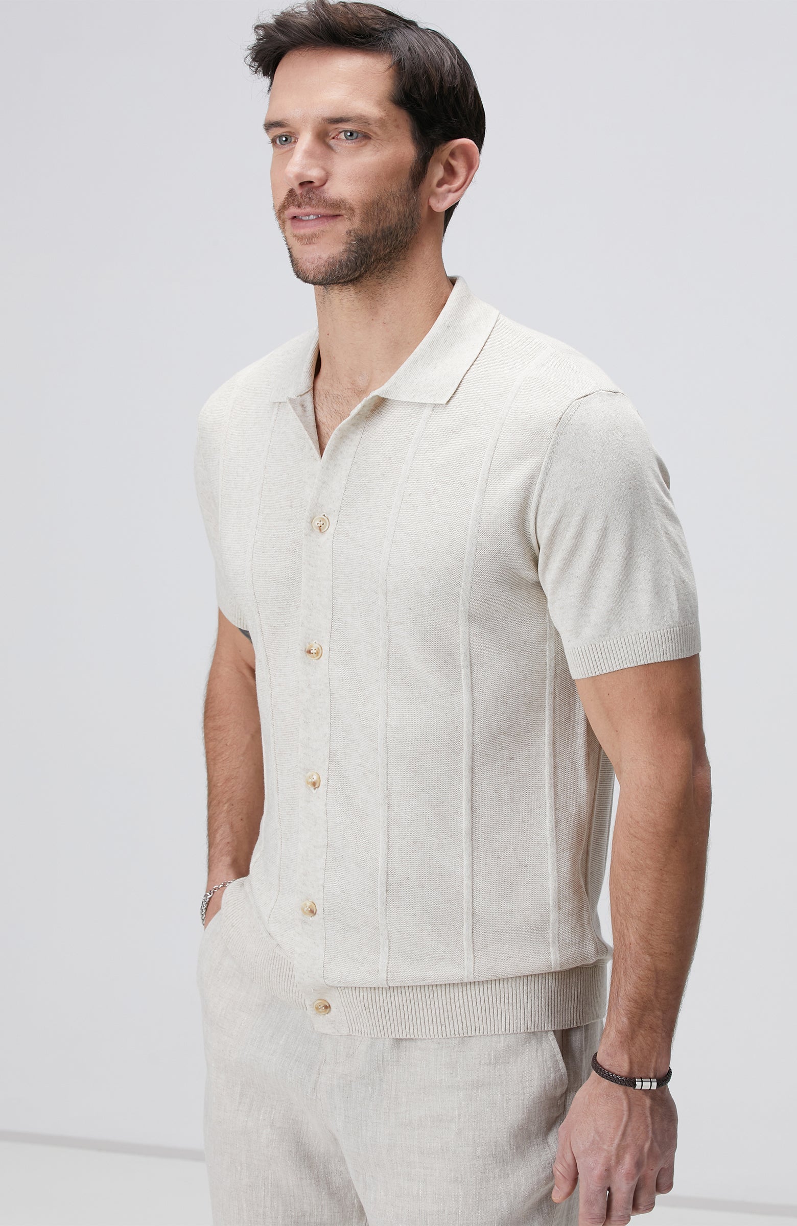 MEN'S Beige Linen Blend Cardigan
