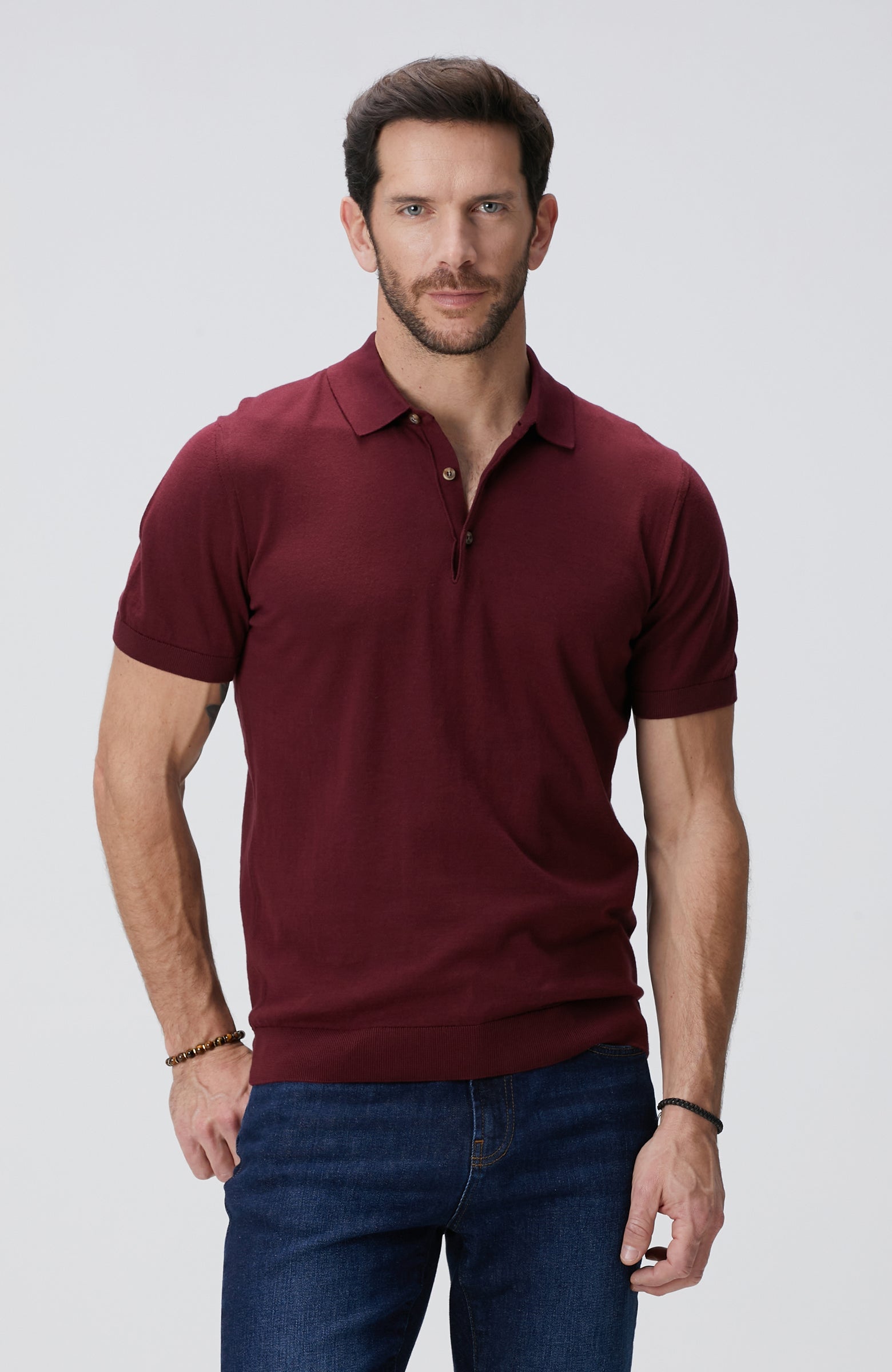 MEN'S Burgundy Polo Neck Basic Sweater