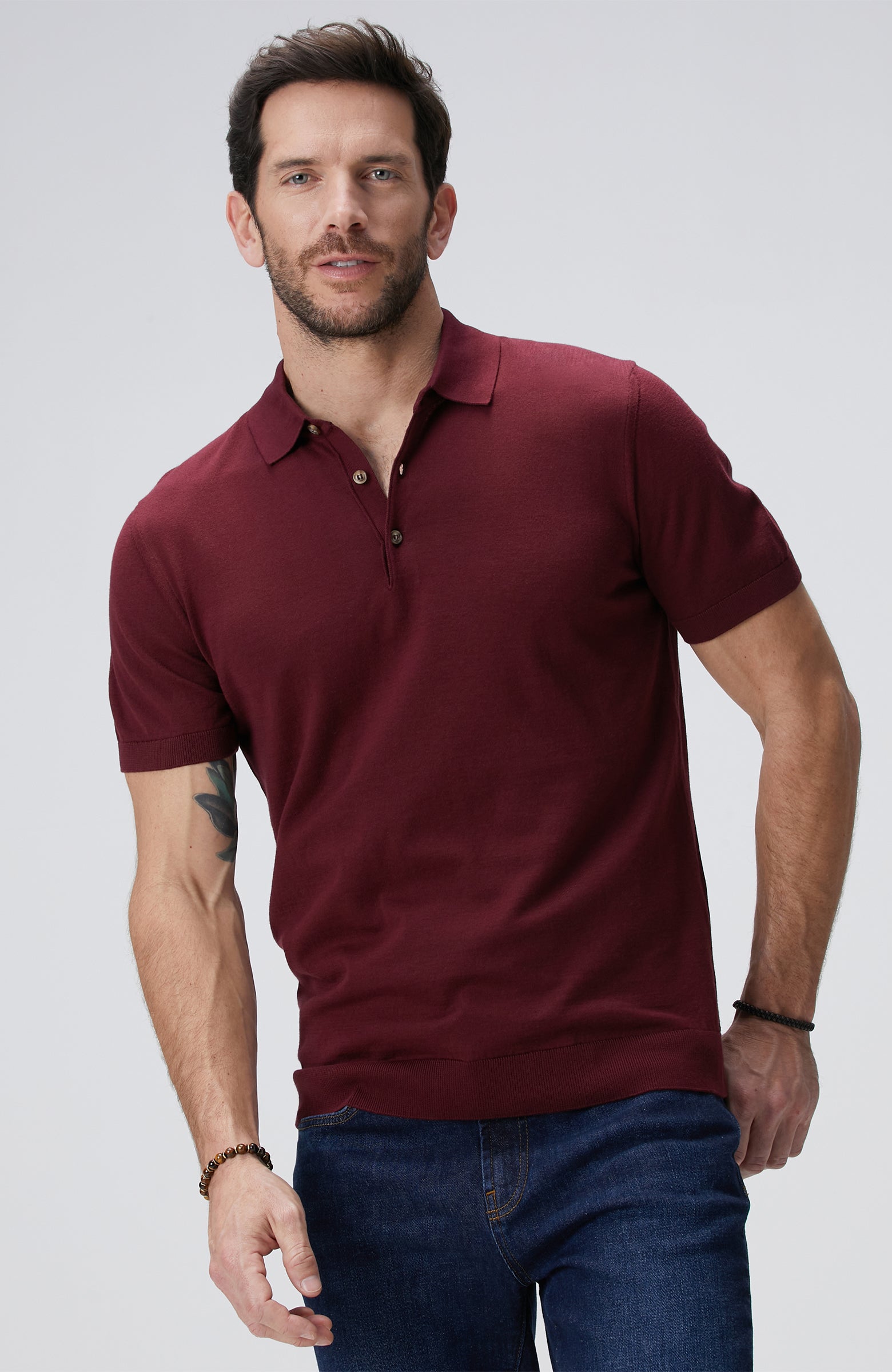 MEN'S Burgundy Polo Neck Basic Sweater