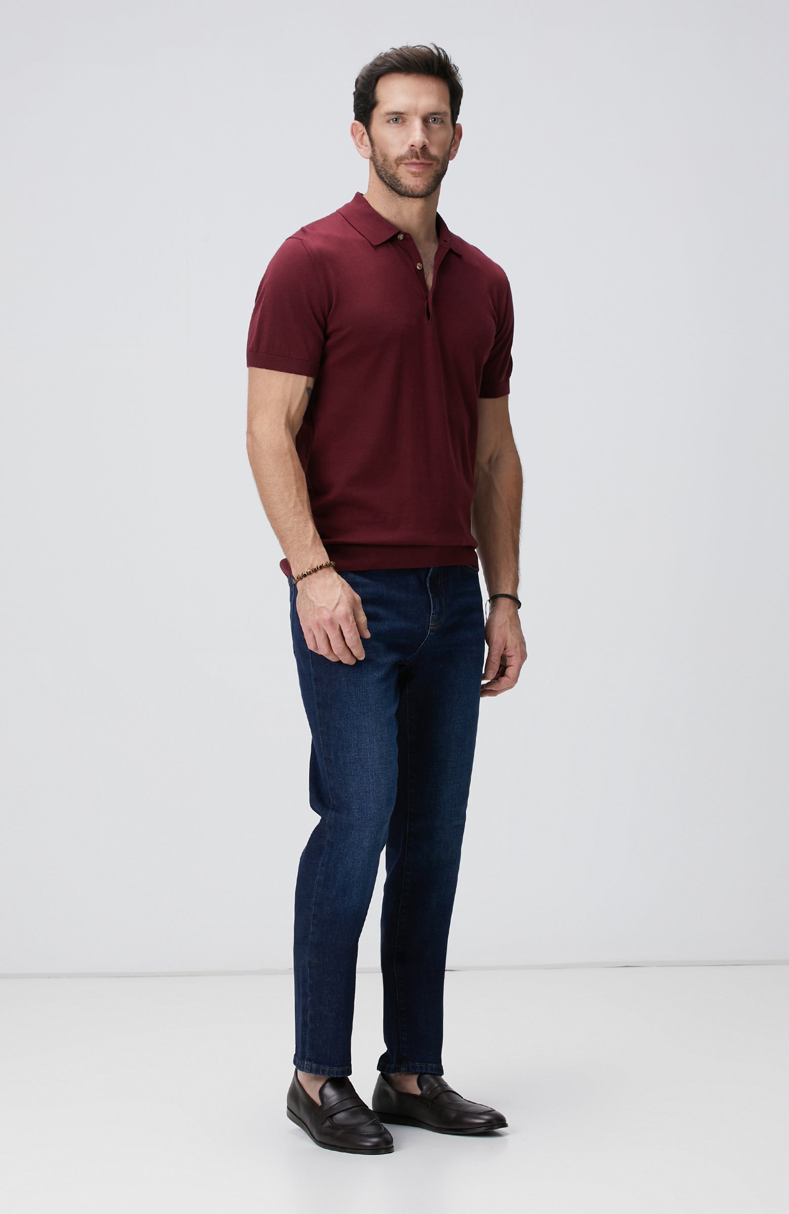 MEN'S Burgundy Polo Neck Basic Sweater