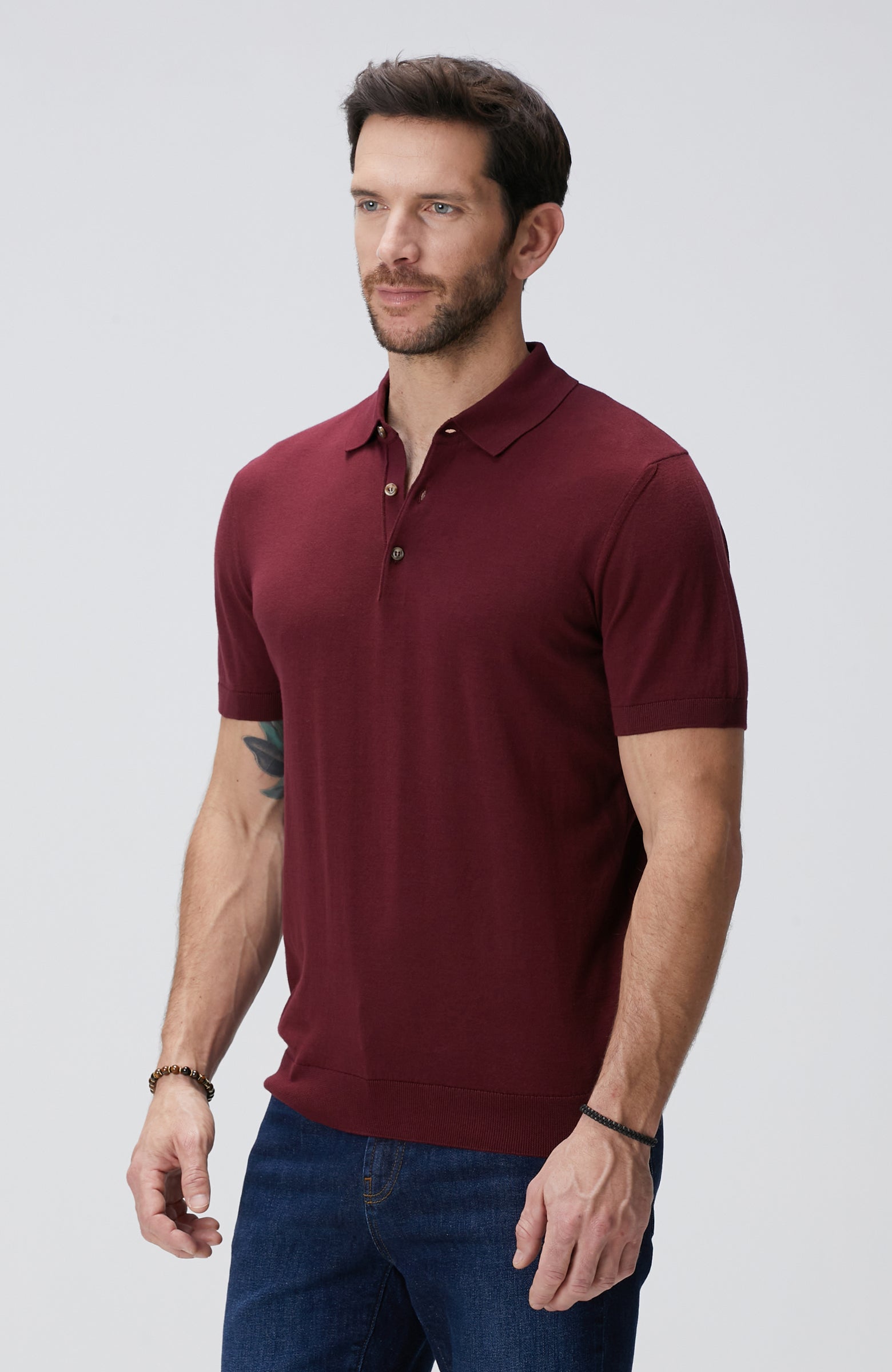MEN'S Burgundy Polo Neck Basic Sweater