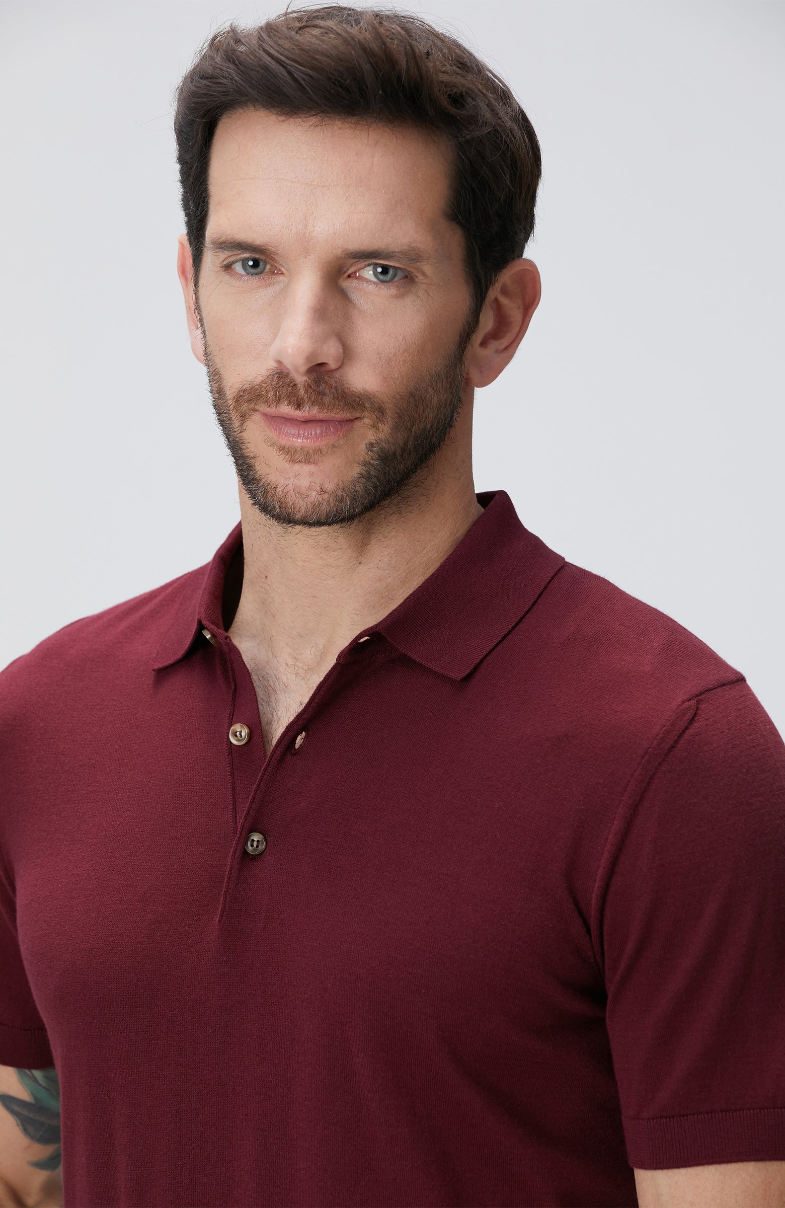 MEN'S Burgundy Polo Neck Basic Sweater