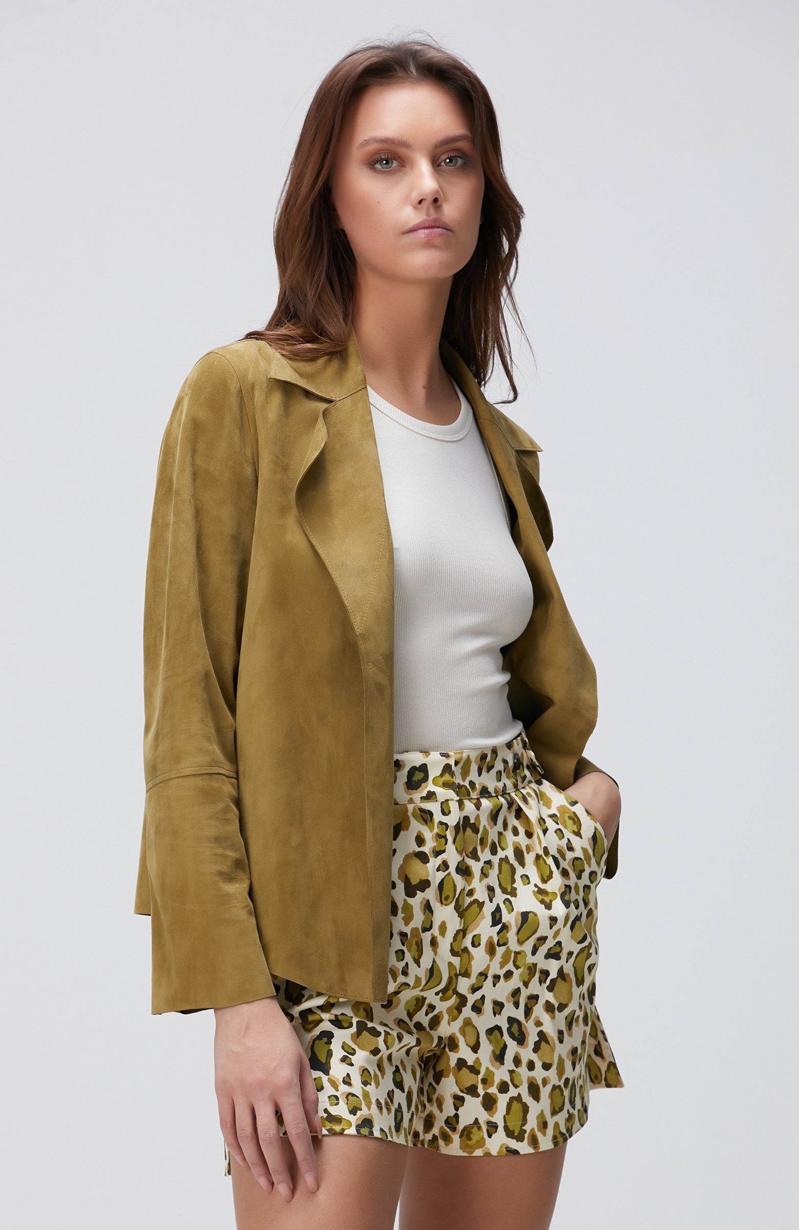 WOMEN'S Khaki Suede Leather Jacket