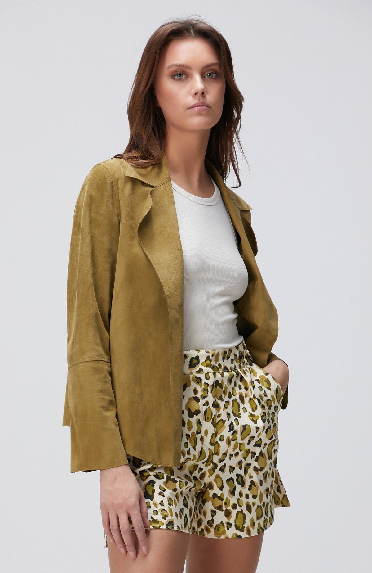 WOMEN'S Khaki Suede Leather Jacket