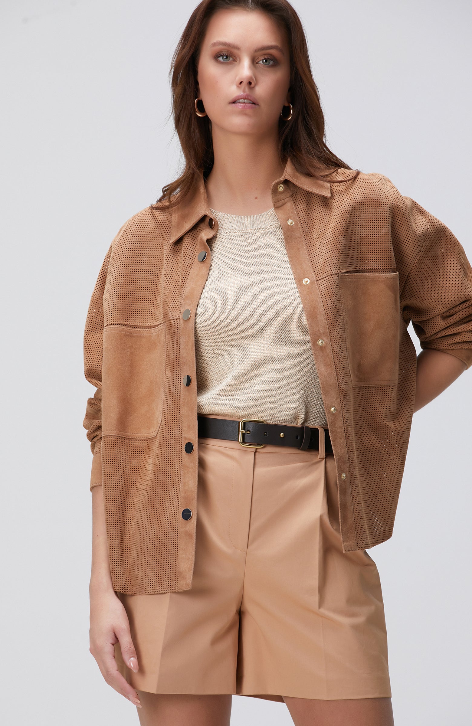 WOMEN'S Camel Suede Leather Shirt