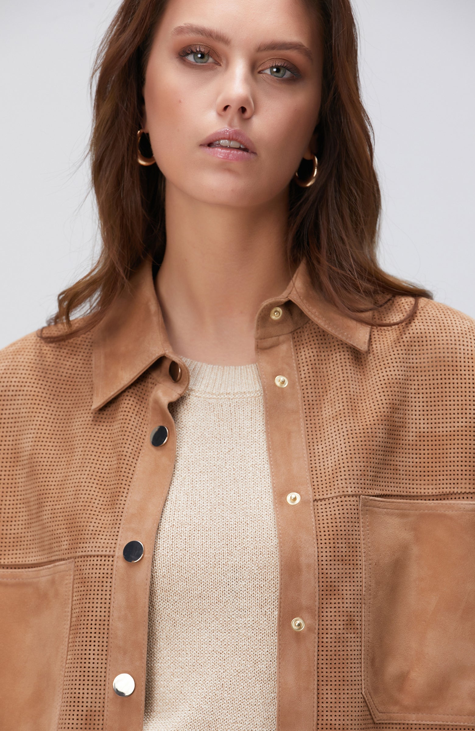 WOMEN'S Camel Suede Leather Shirt