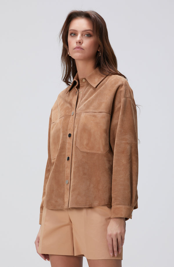 WOMEN'S Camel Suede Leather Shirt