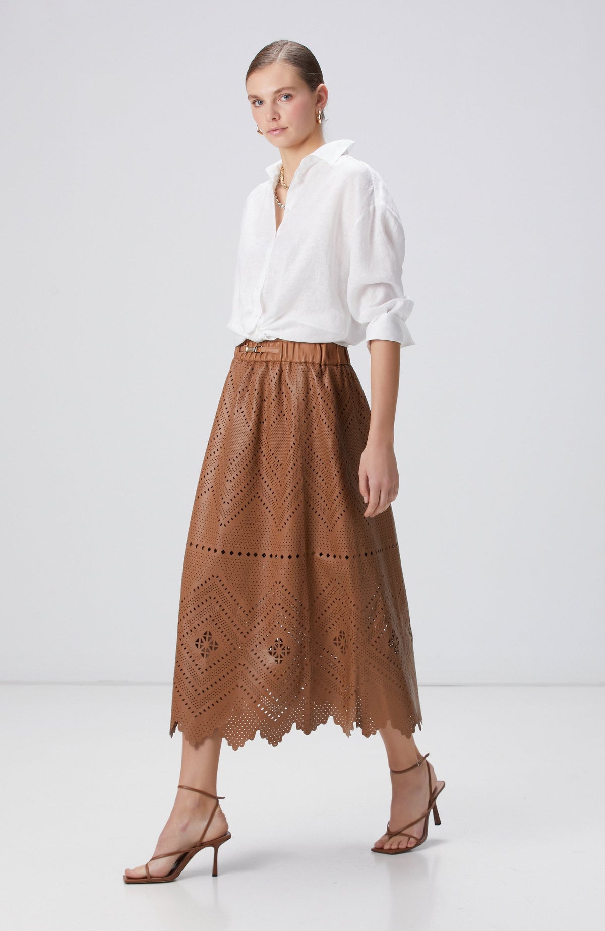 WOMEN'S Limited Camel Leather Skirt