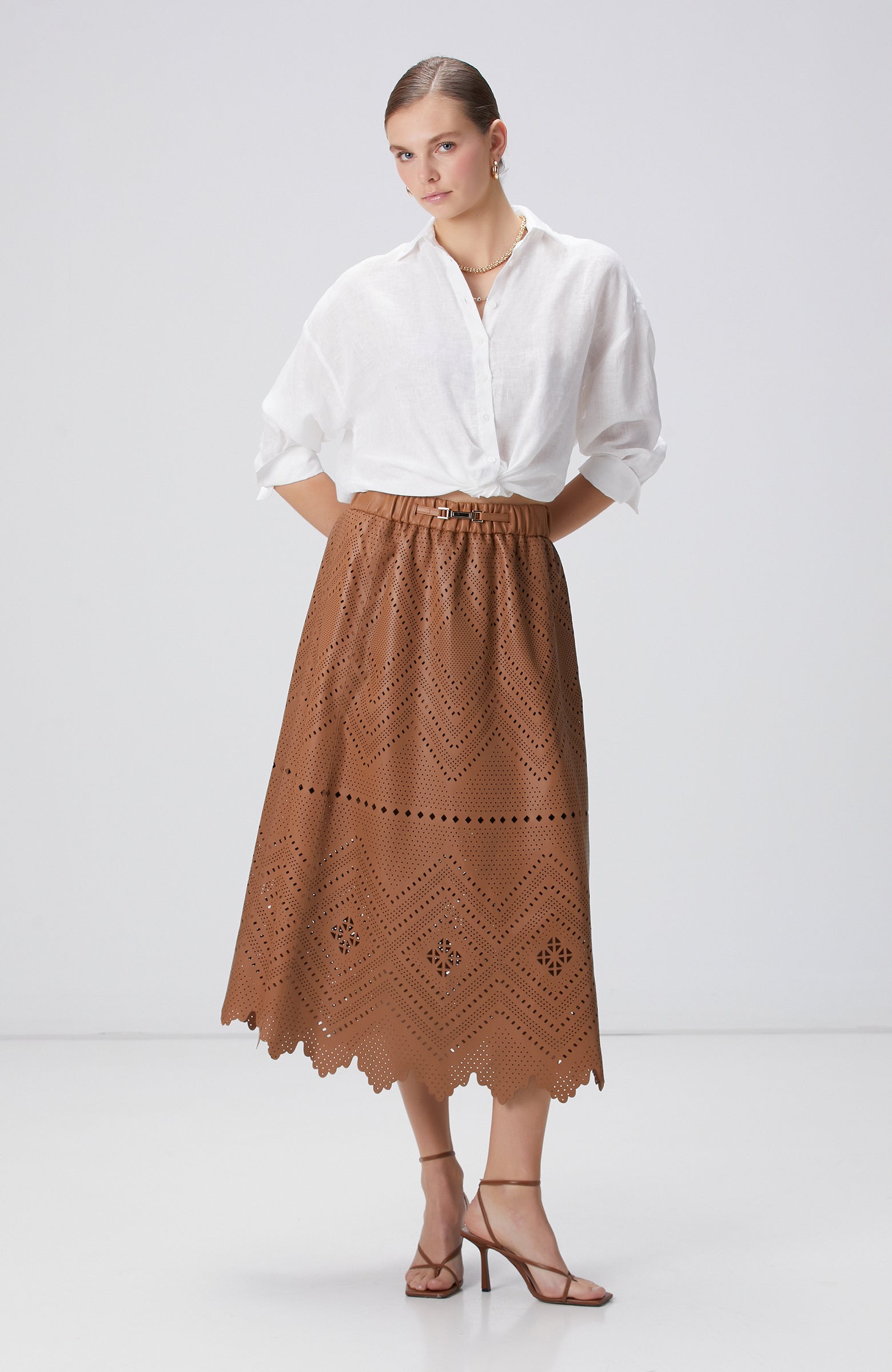 WOMEN'S Limited Camel Leather Skirt