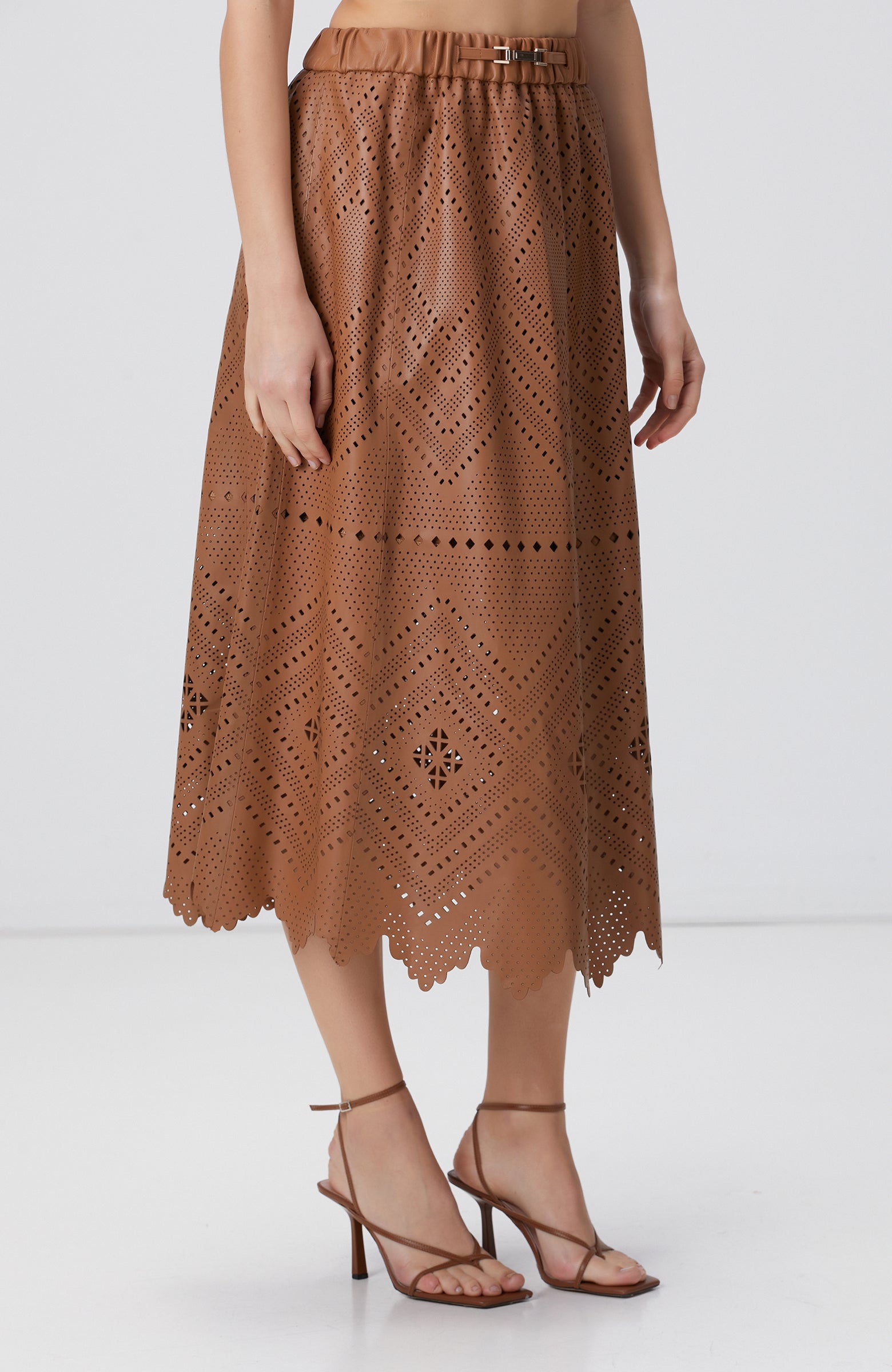 WOMEN'S Limited Camel Leather Skirt