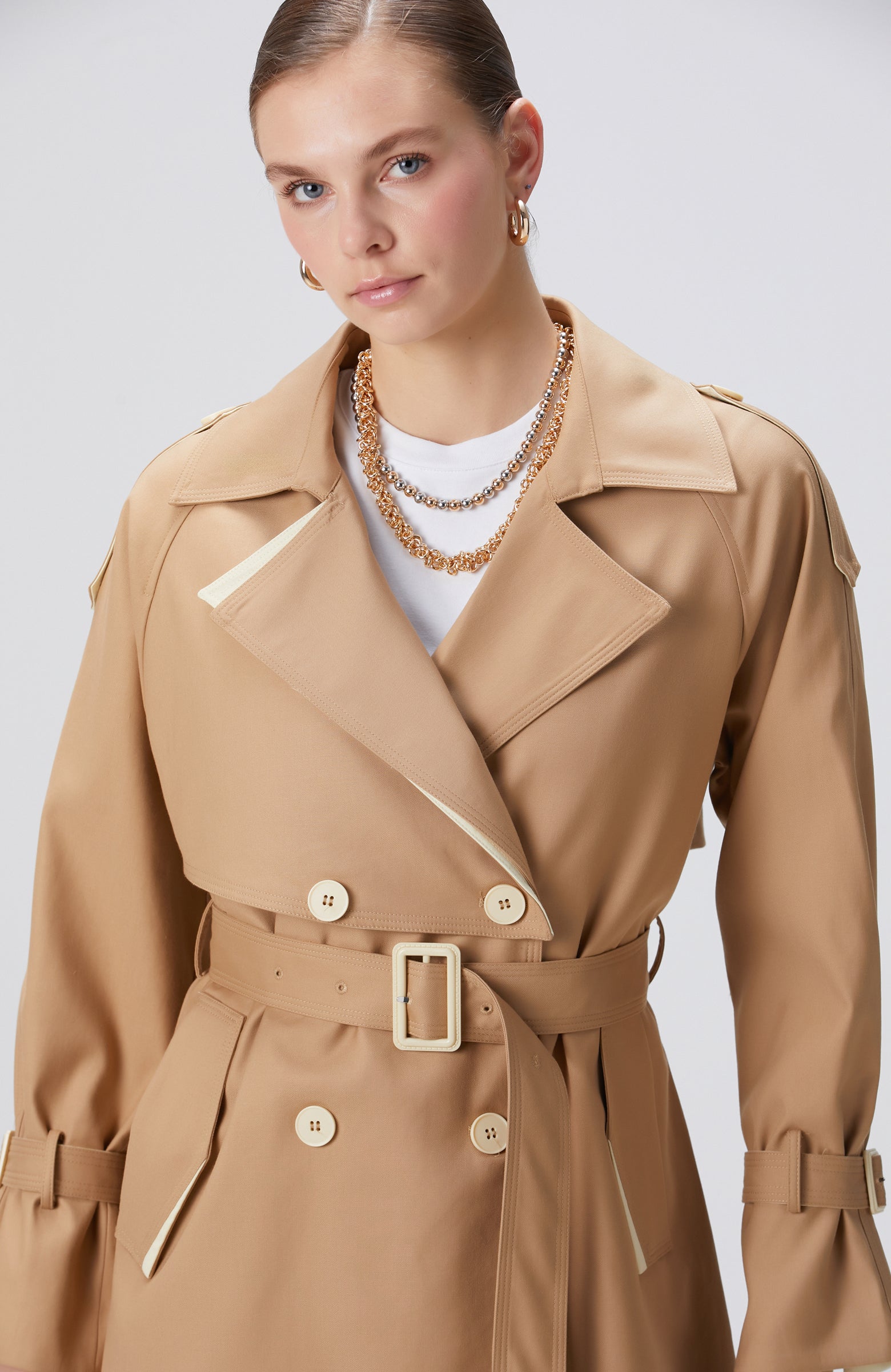 WOMEN'S Beige Double-Breasted Trench Coat