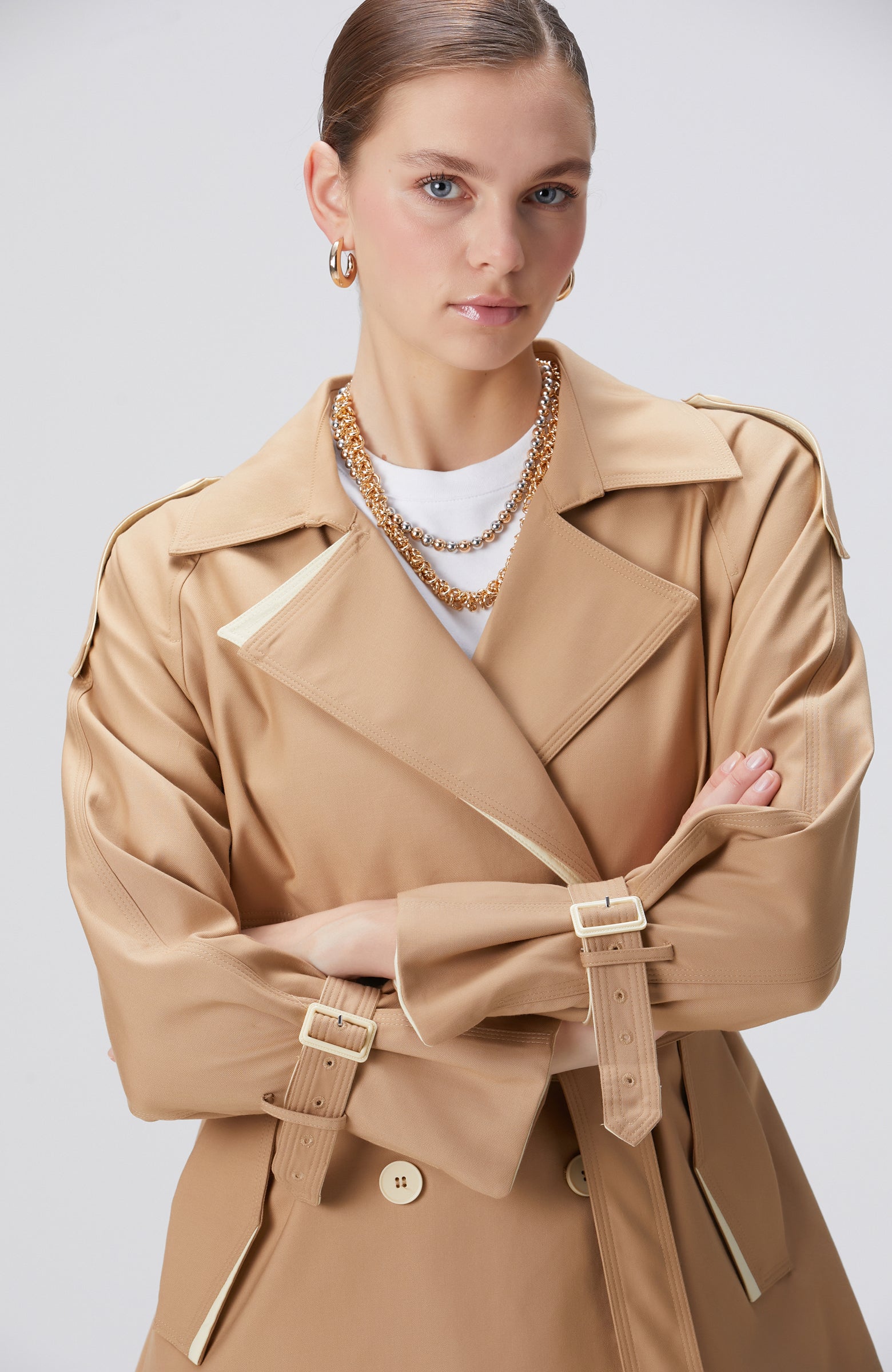 WOMEN'S Beige Double-Breasted Trench Coat