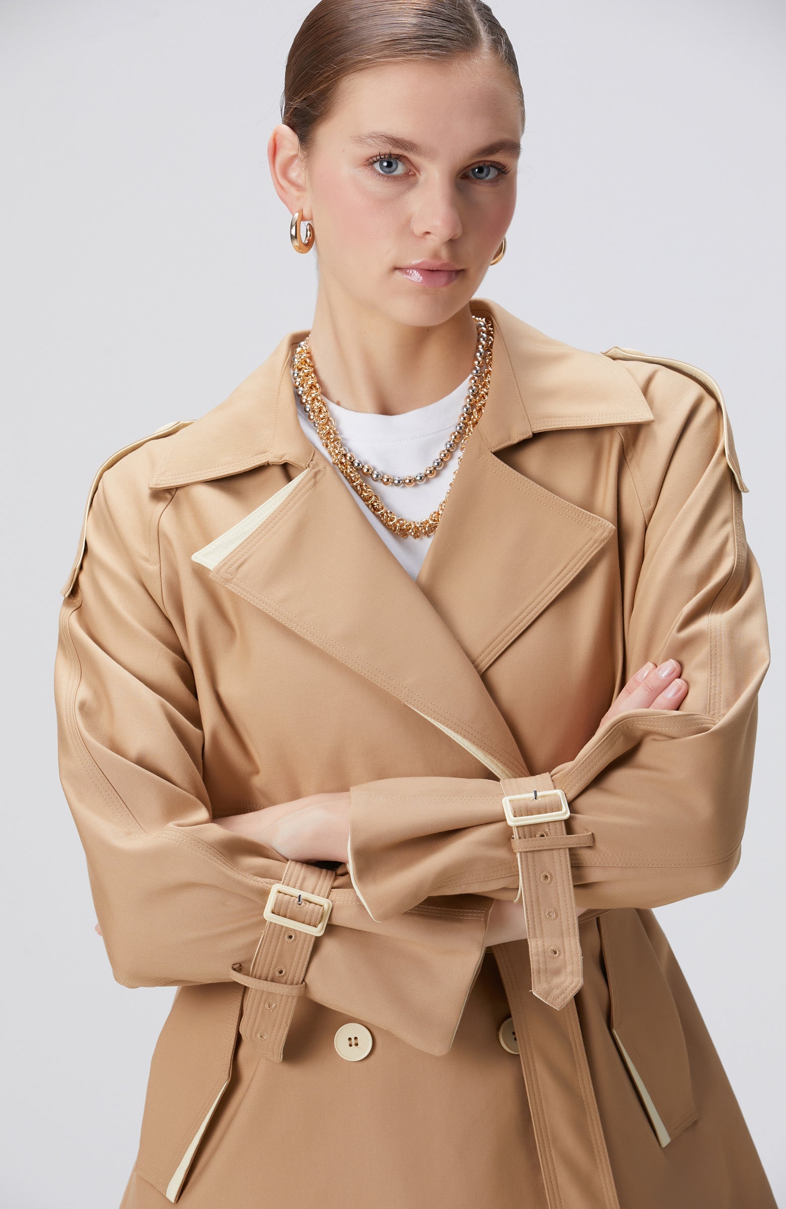 WOMEN'S Beige Double-Breasted Trench Coat