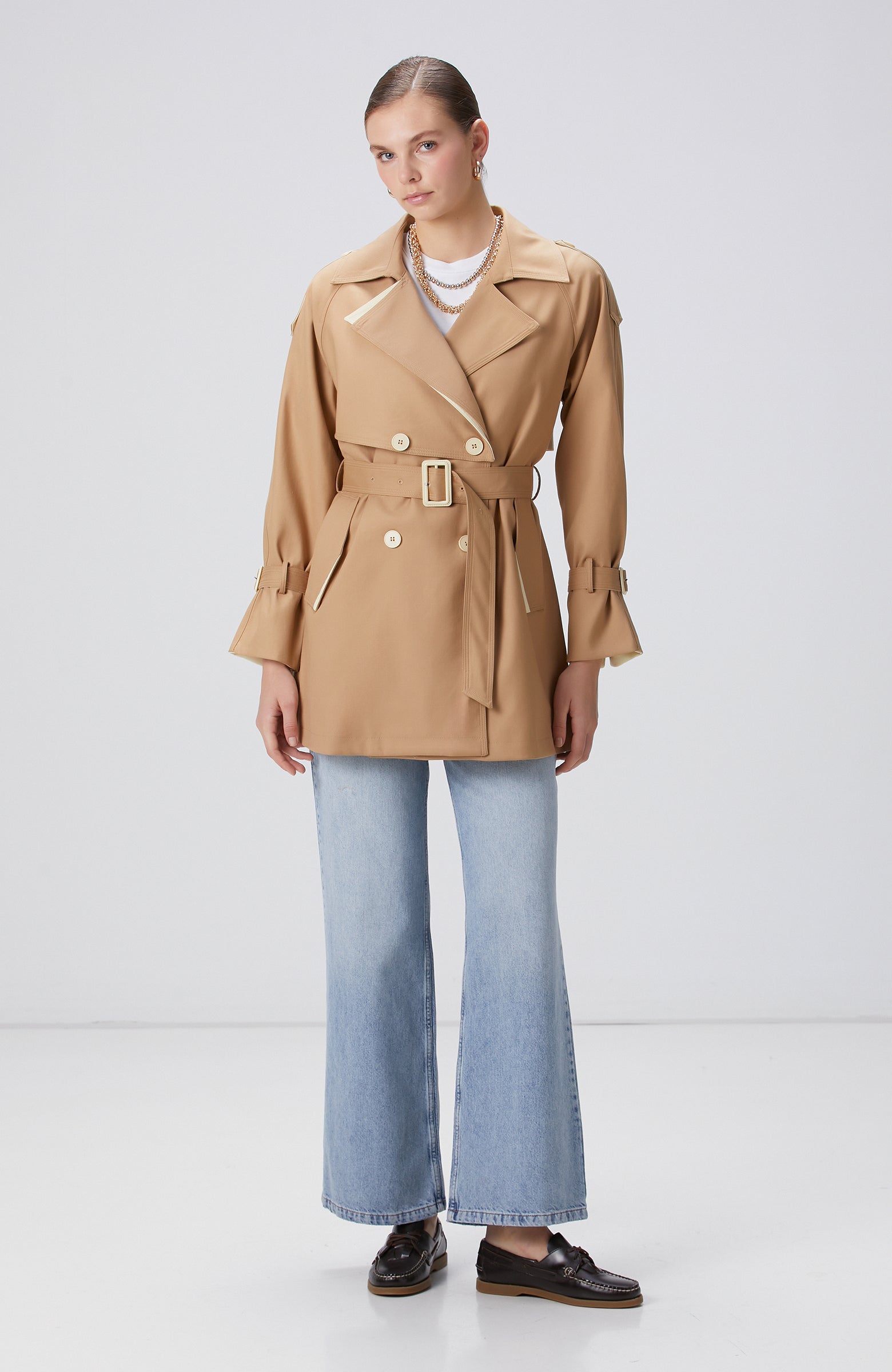 WOMEN'S Beige Double-Breasted Trench Coat