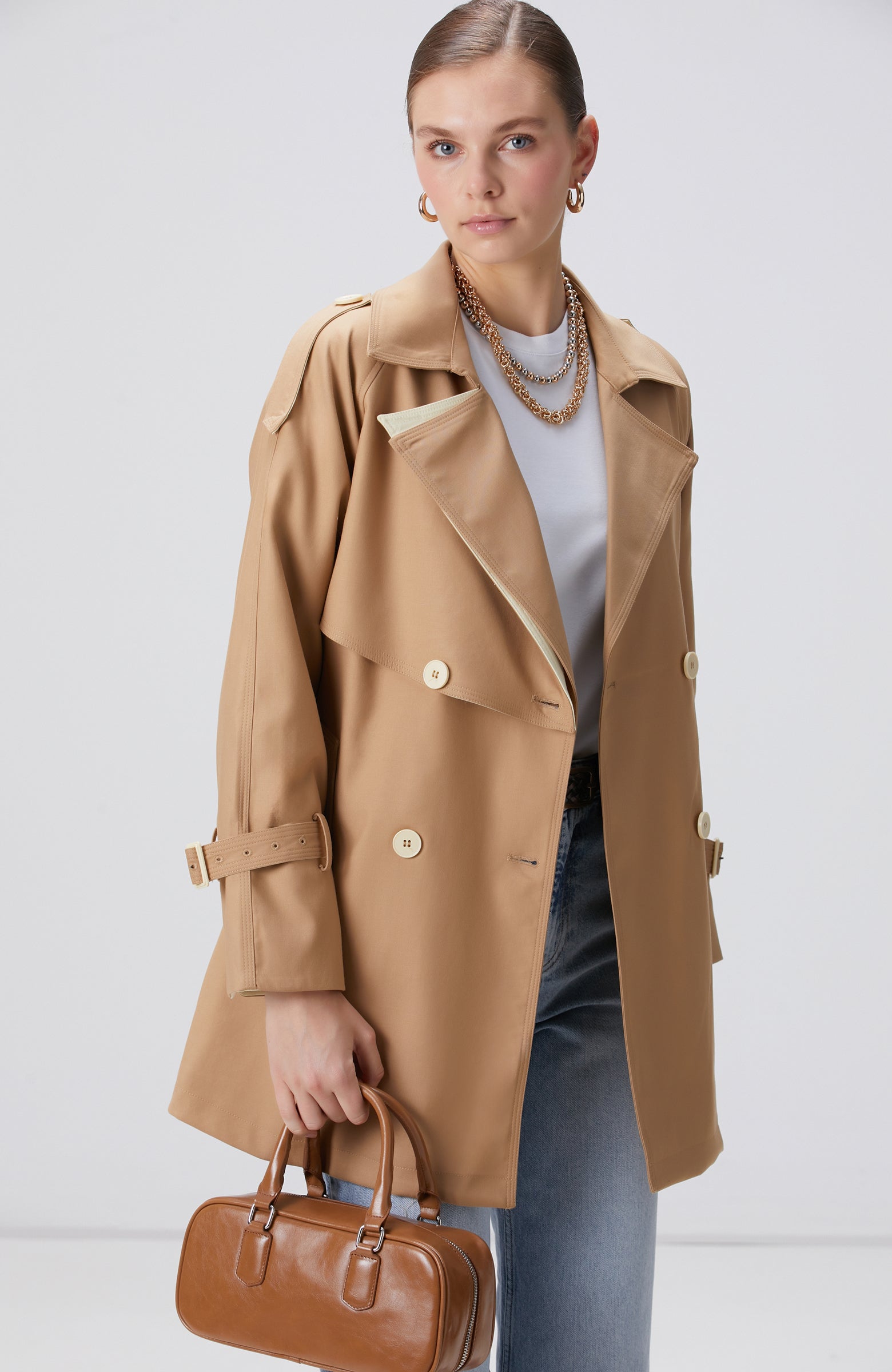 WOMEN'S Beige Double-Breasted Trench Coat