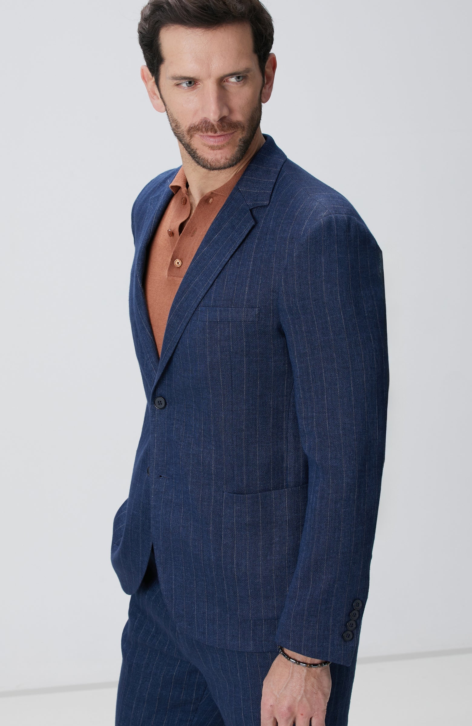 MEN'S Navy Blue Linen Blend Jacket