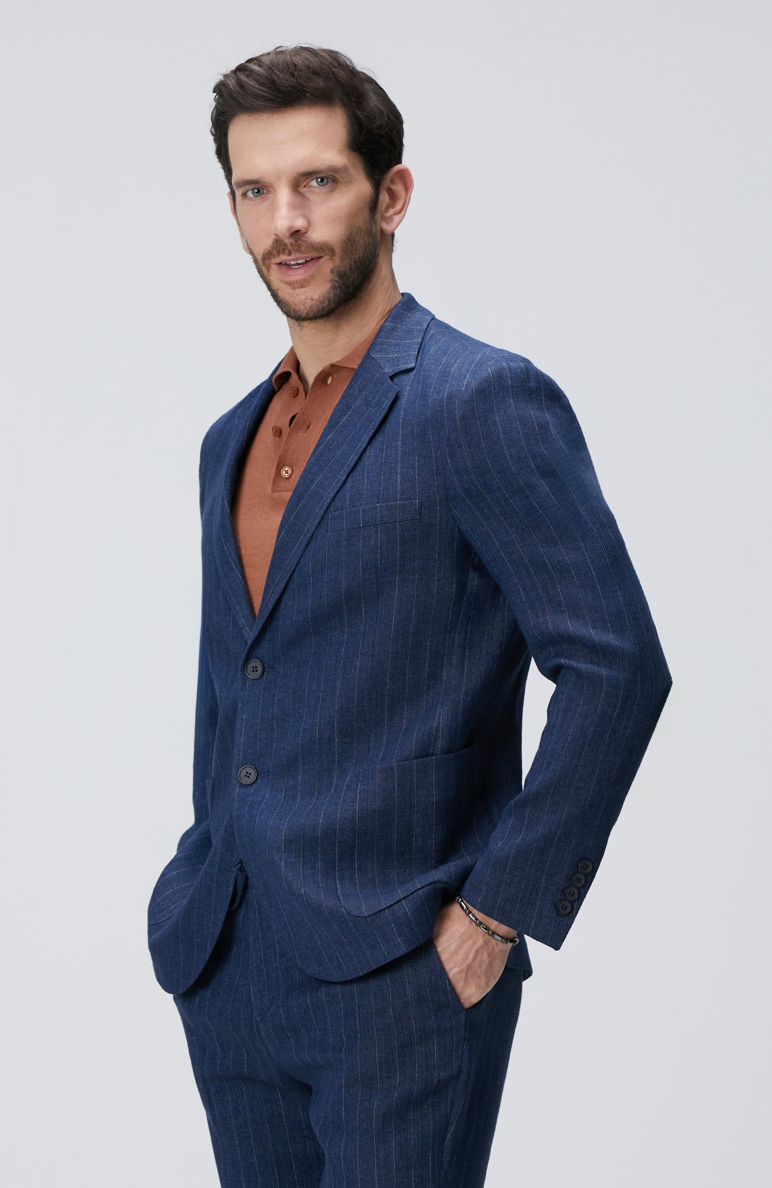 MEN'S Navy Blue Linen Blend Jacket