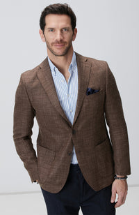 MEN'S Brown Plaid Pattern Wool Silk Blend Jacket