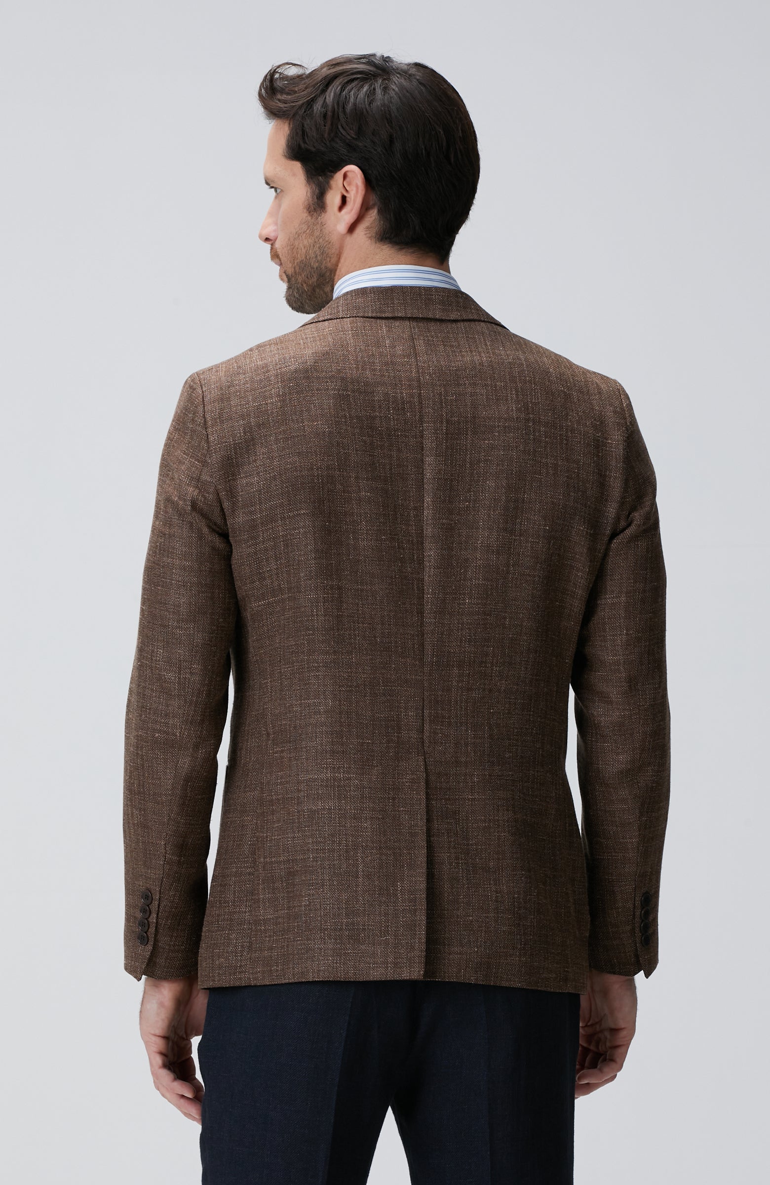MEN'S Brown Plaid Pattern Wool Silk Blend Jacket