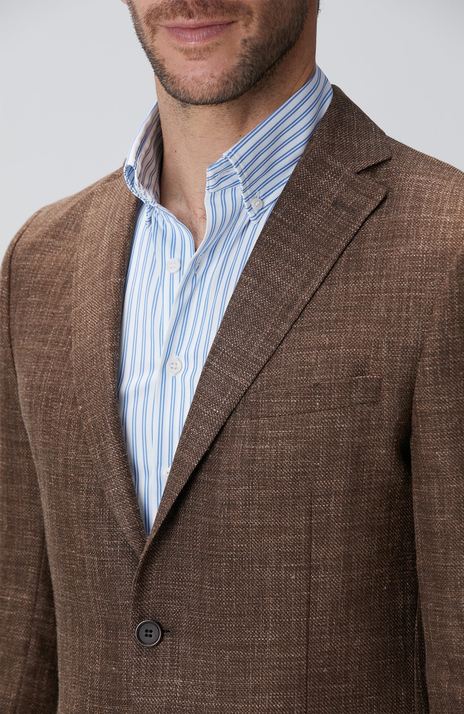 MEN'S Brown Plaid Pattern Wool Silk Blend Jacket