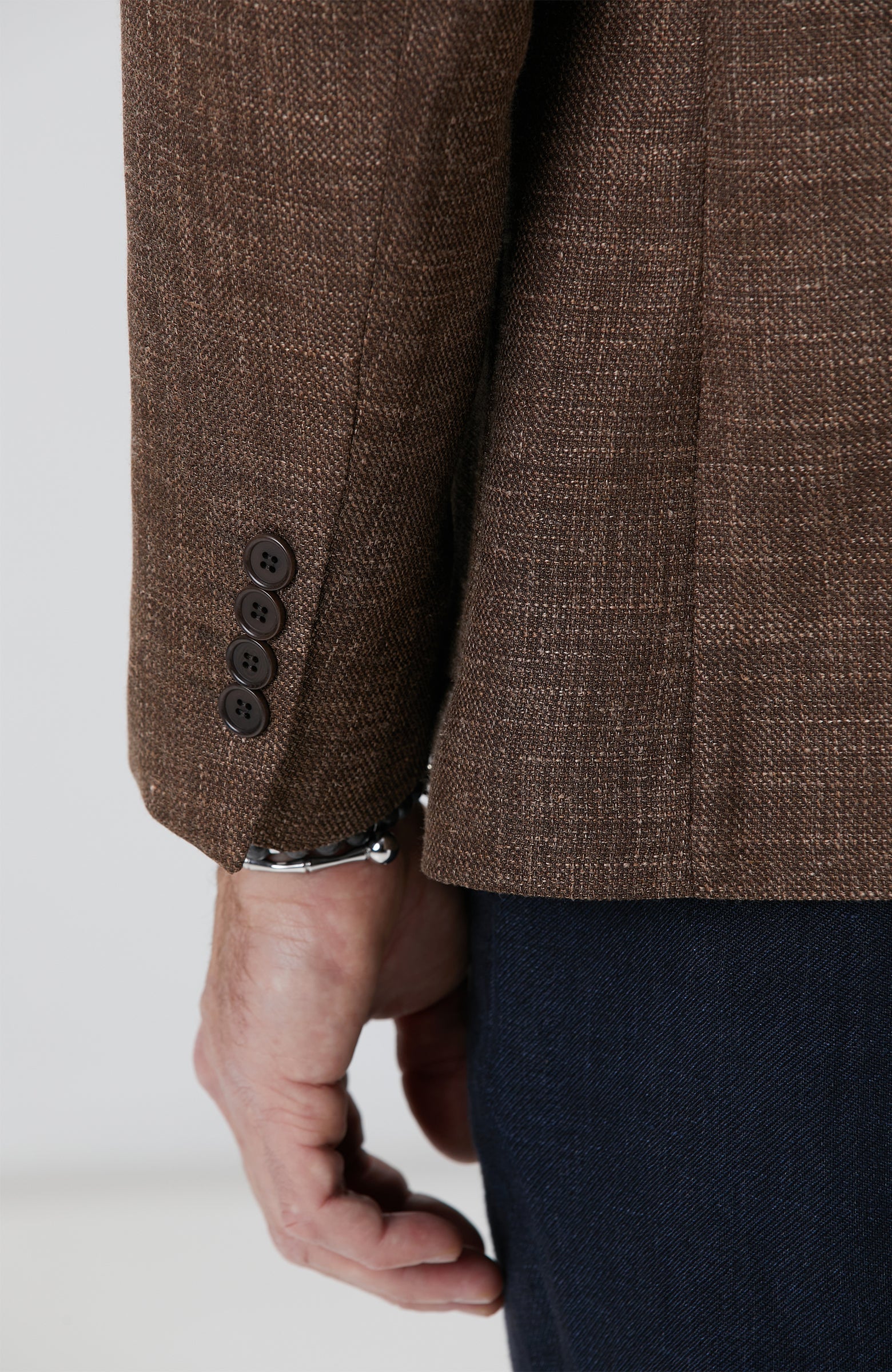 MEN'S Brown Plaid Pattern Wool Silk Blend Jacket