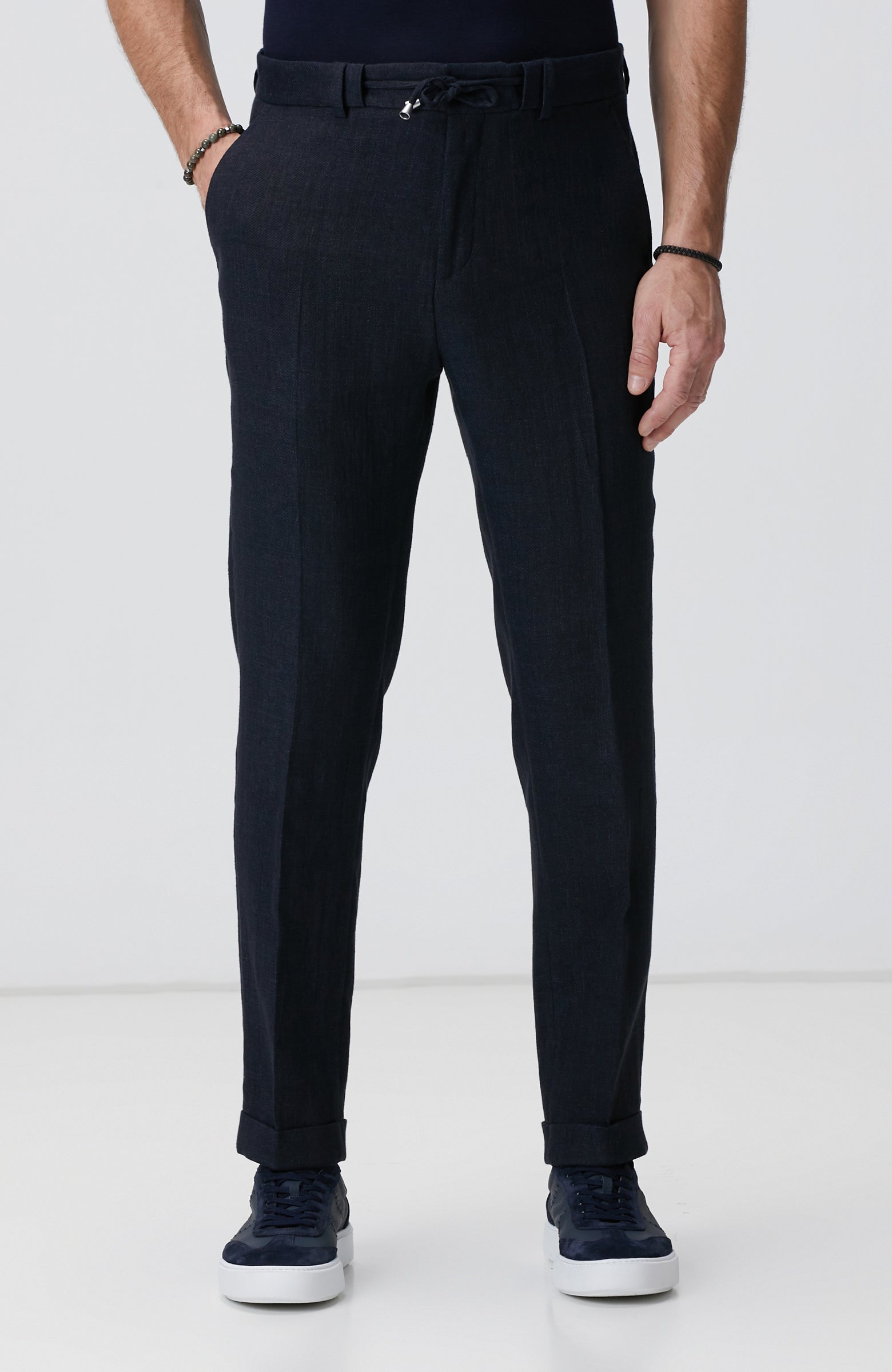 MEN'S Navy Blue Linen Blend Jogger Pants
