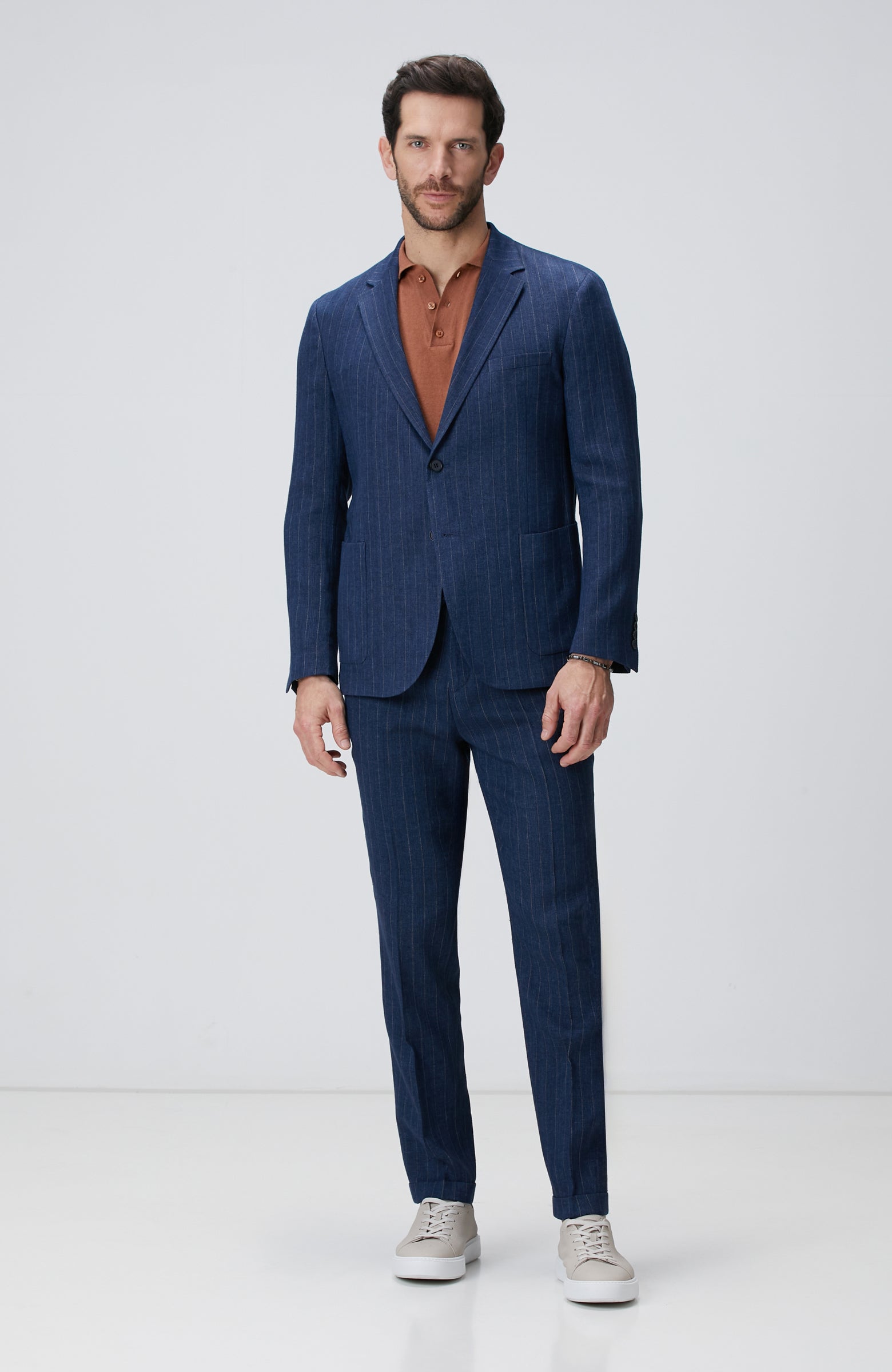 MEN'S Navy Blue Linen Blend Trousers