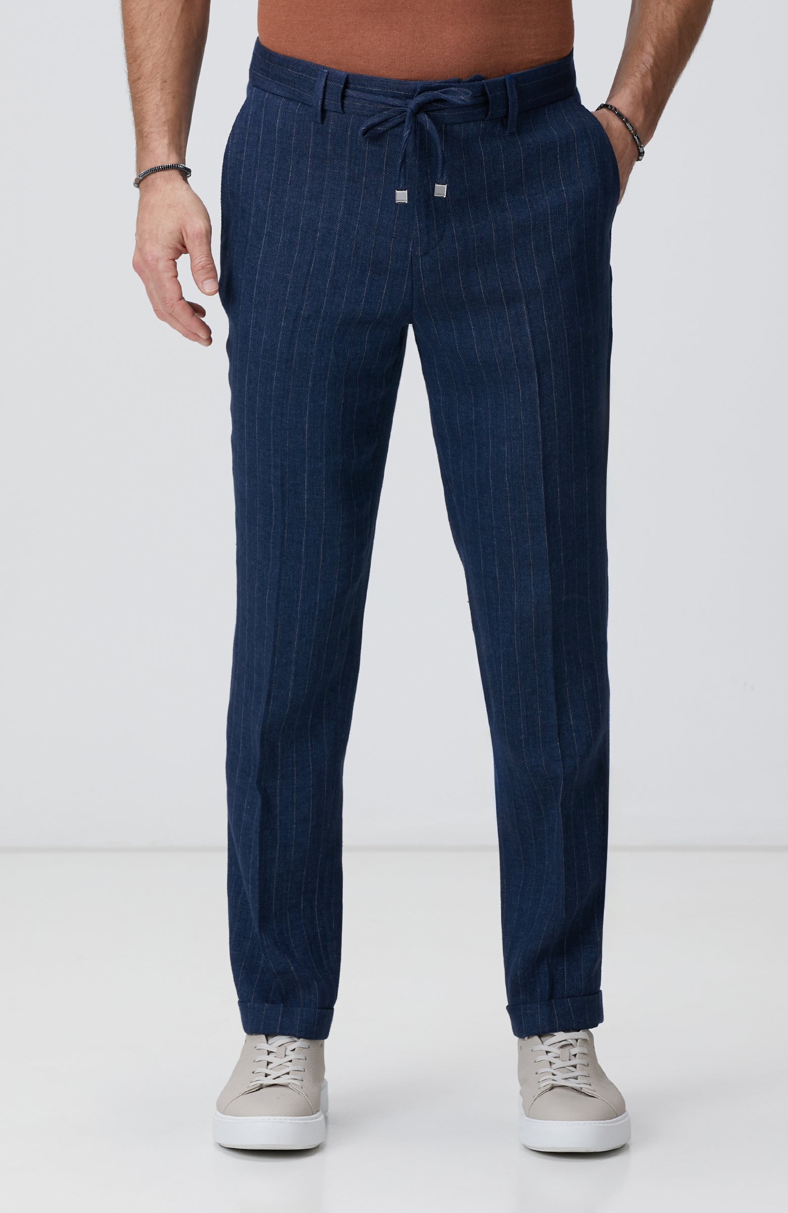 MEN'S Navy Blue Linen Blend Trousers