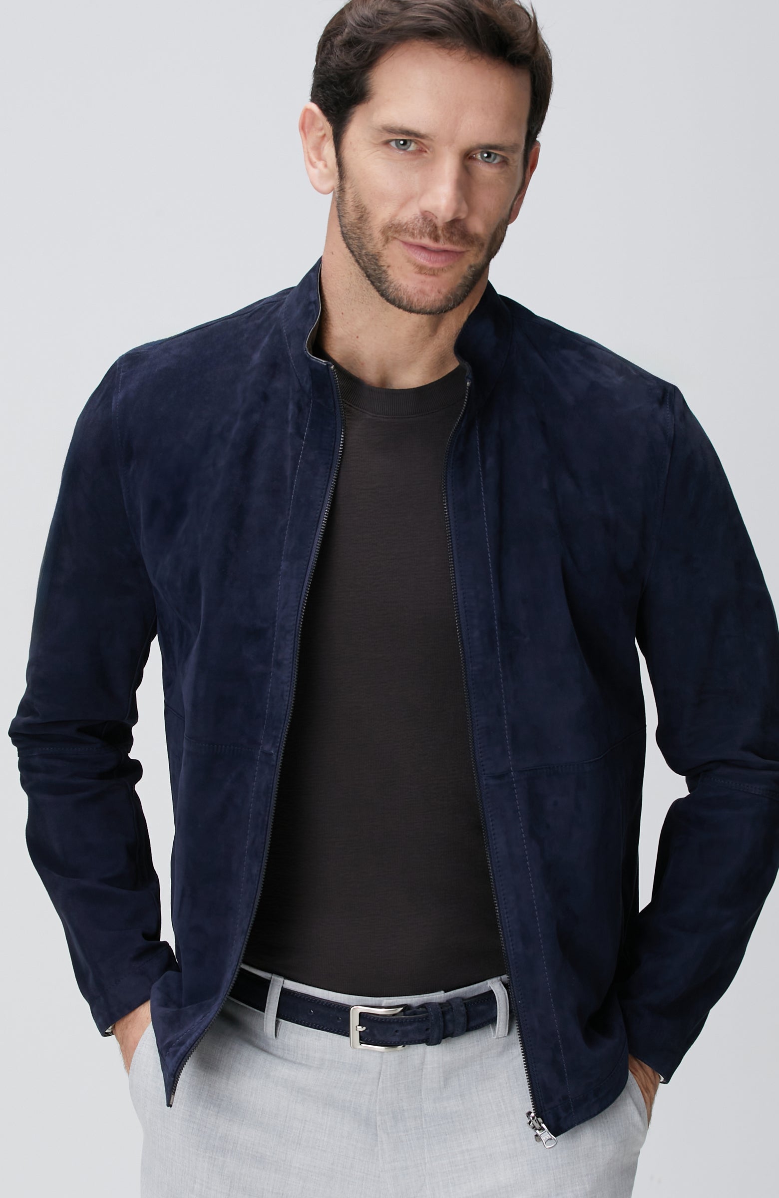 MEN'S Navy Blue Double-Sided Suede Coat