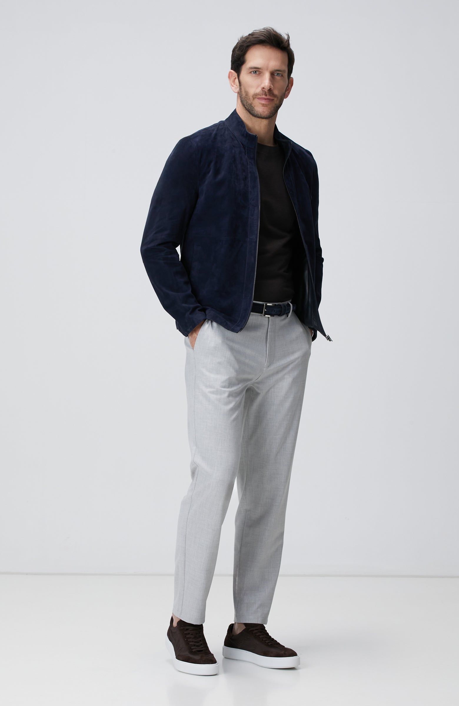 MEN'S Navy Blue Double-Sided Suede Coat