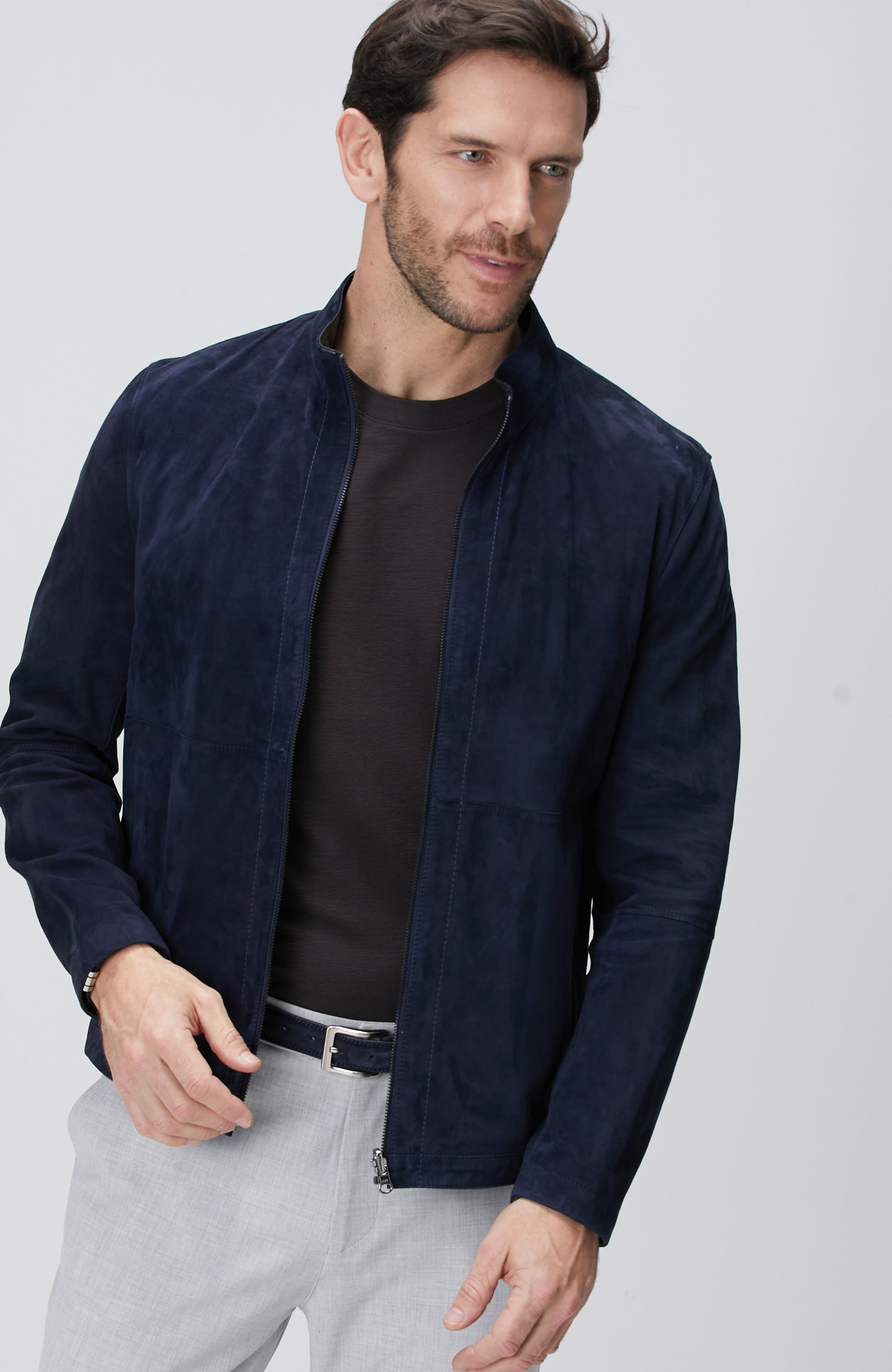 MEN'S Navy Blue Double-Sided Suede Coat