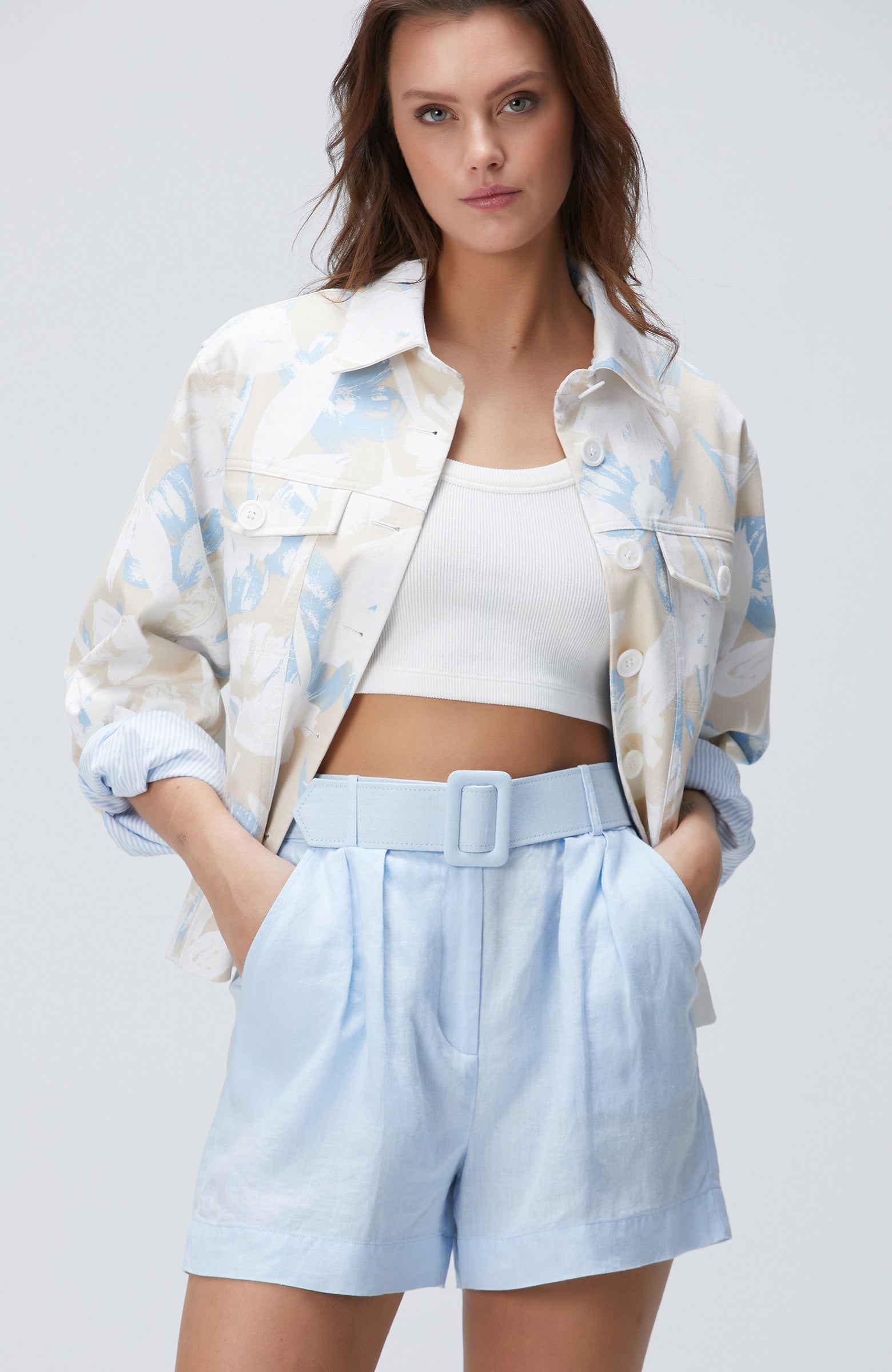 WOMEN'S Light Blue Linen Shorts