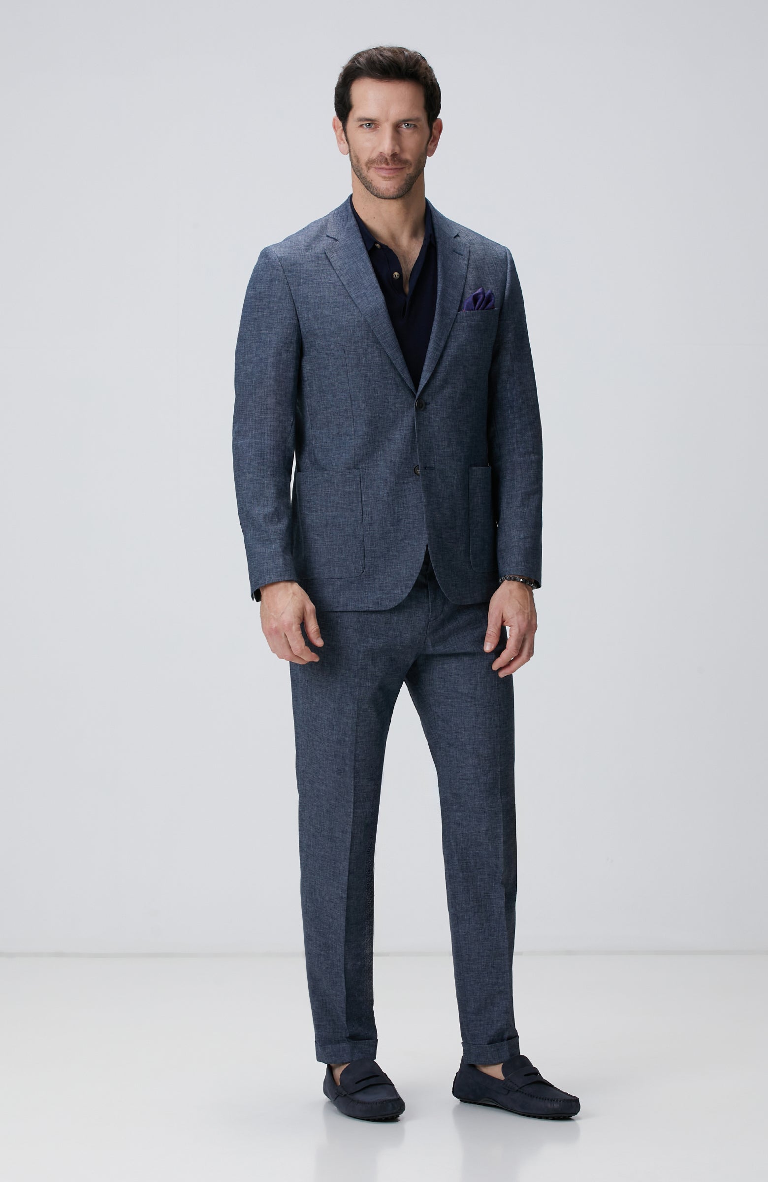 MEN'S Indigo Linen Blend Suit