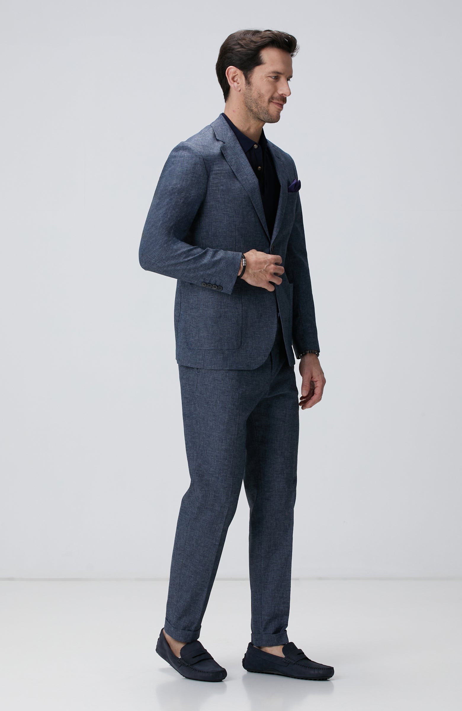 MEN'S Indigo Linen Blend Suit