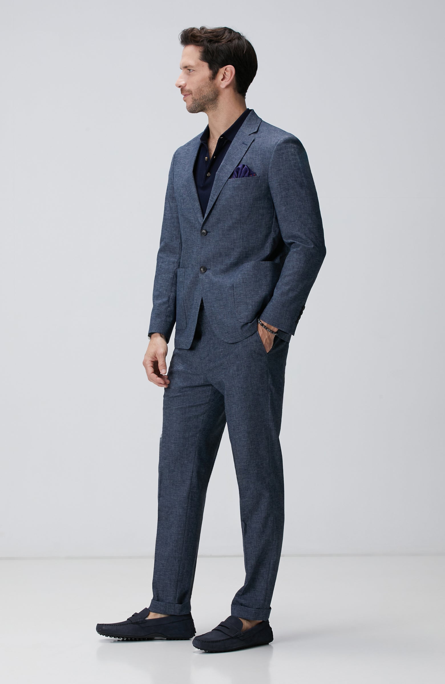 MEN'S Indigo Linen Blend Suit