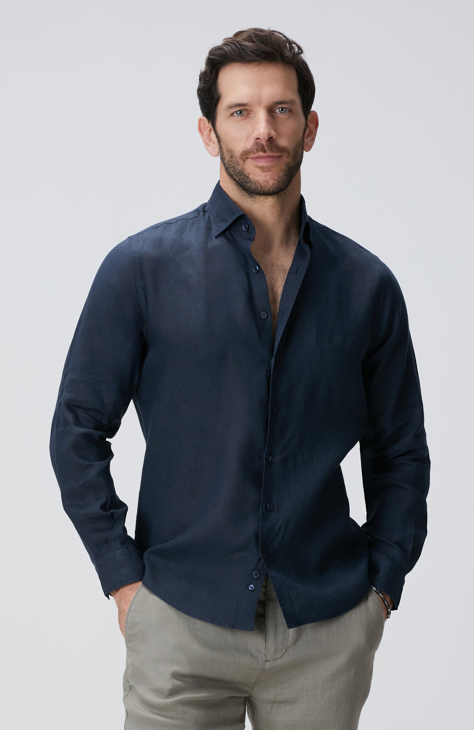 MEN'S Navy Blue Linen Shirt