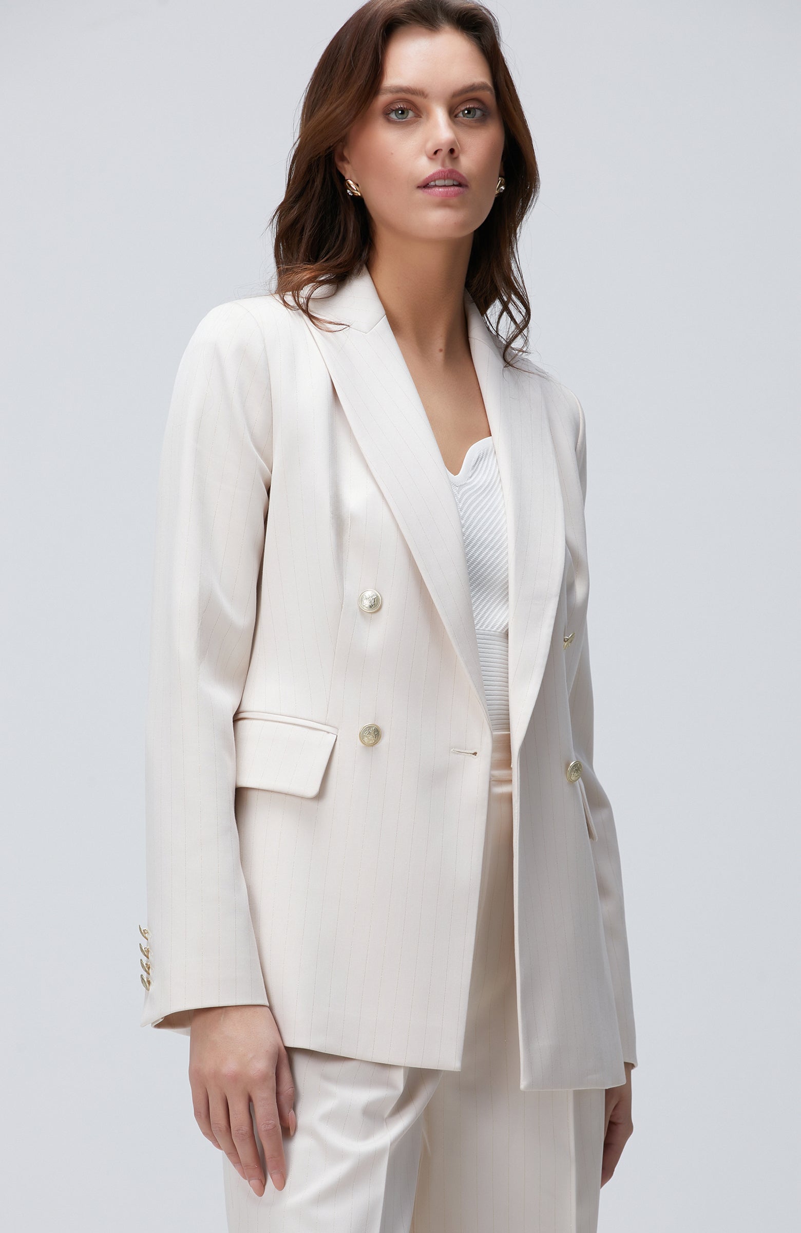 WOMEN'S Beige Striped Blazer