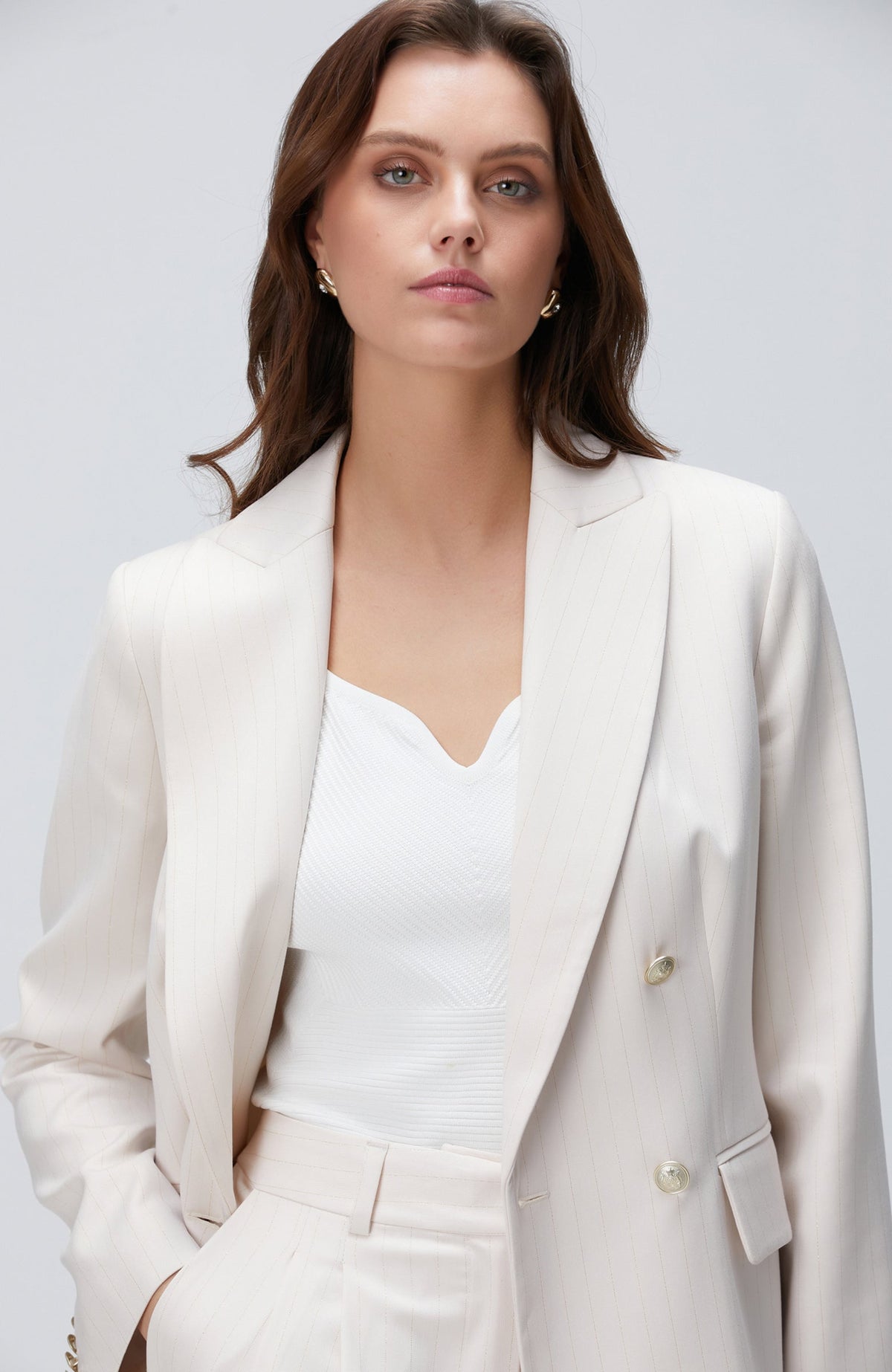 WOMEN'S Beige Striped Blazer